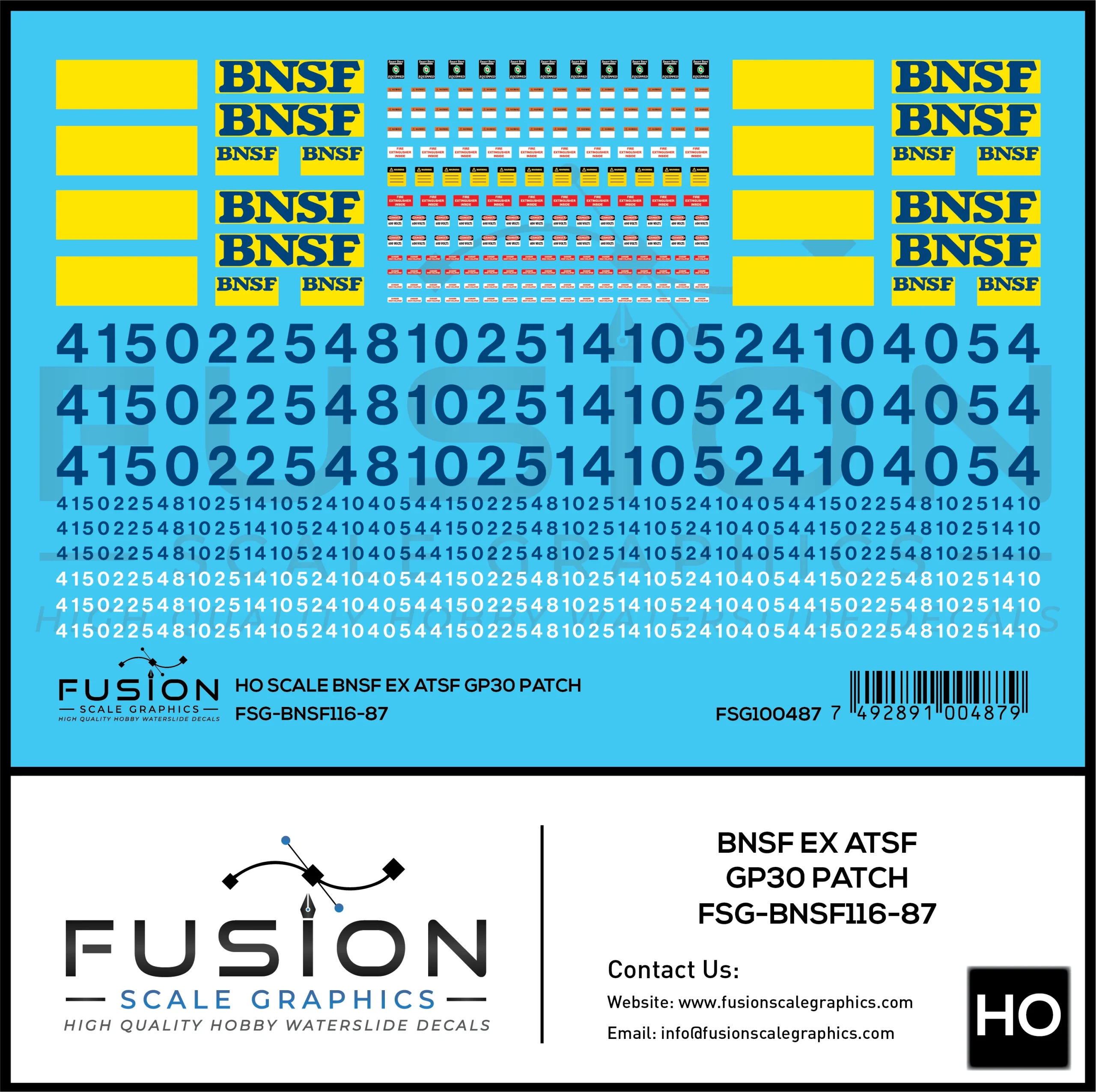HO Scale BNSF Ex Santa Fe GP30 Patch Decal Set - Fusion Scale Graphics