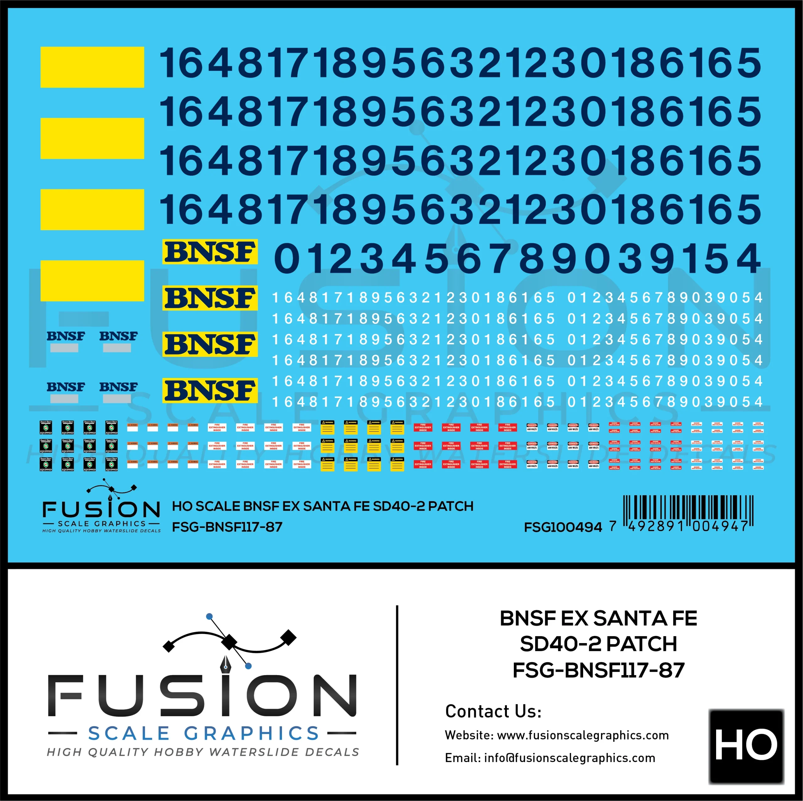 HO Scale BNSF Ex Santa Fe EMD SD40-2 Locomotive Patching Decal Set