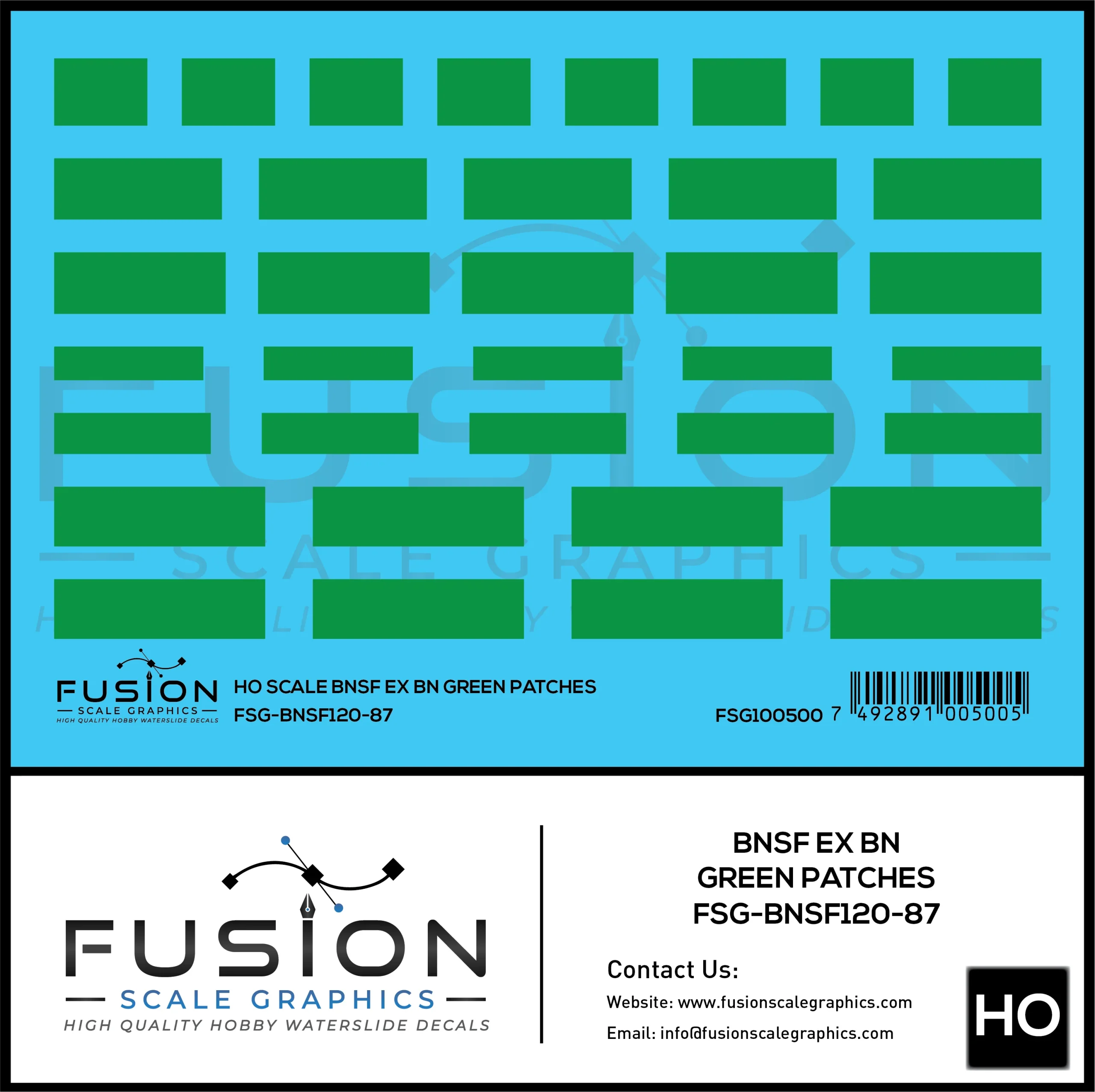 HO Scale BNSF Ex BN Green Locomotive Patches Decal Set - Fusion Scale Graphics