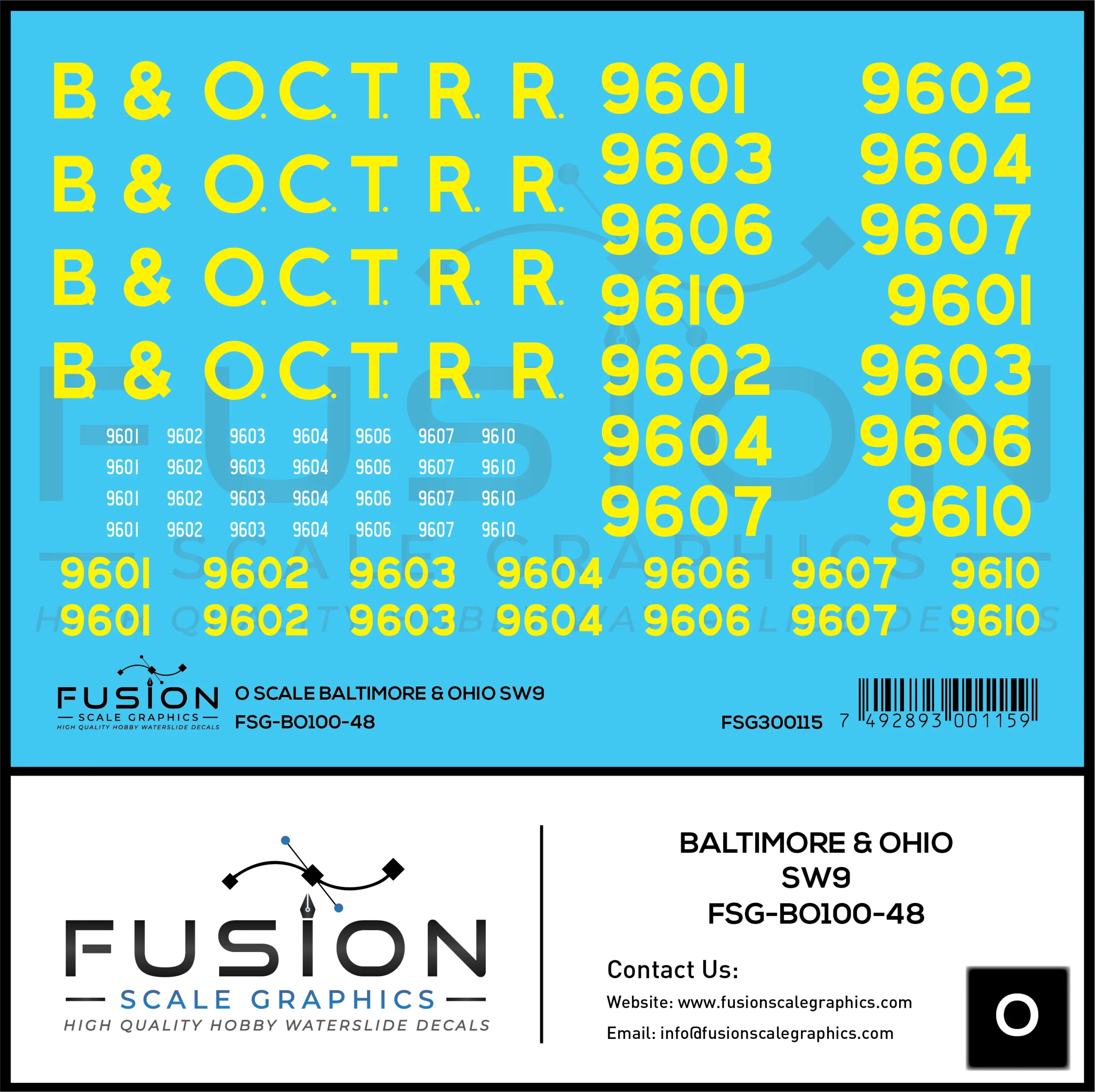 O Scale Baltimore & Ohio EMD SW9 Locomotive Decal Set - Fusion Scale Graphics