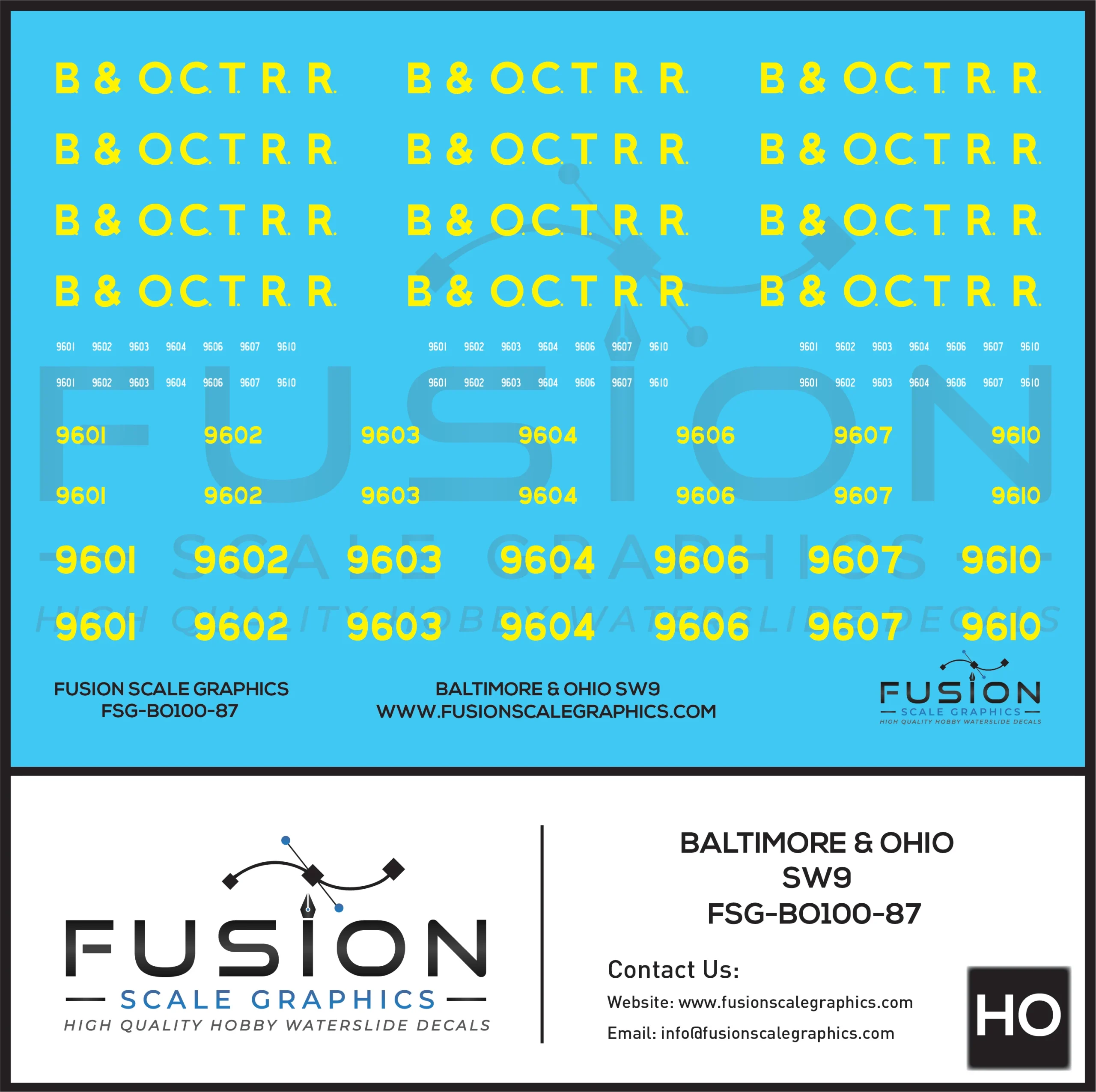 HO Scale Baltimore & Ohio EMD SW9 Locomotives Decal Set - Fusion Scale Graphics