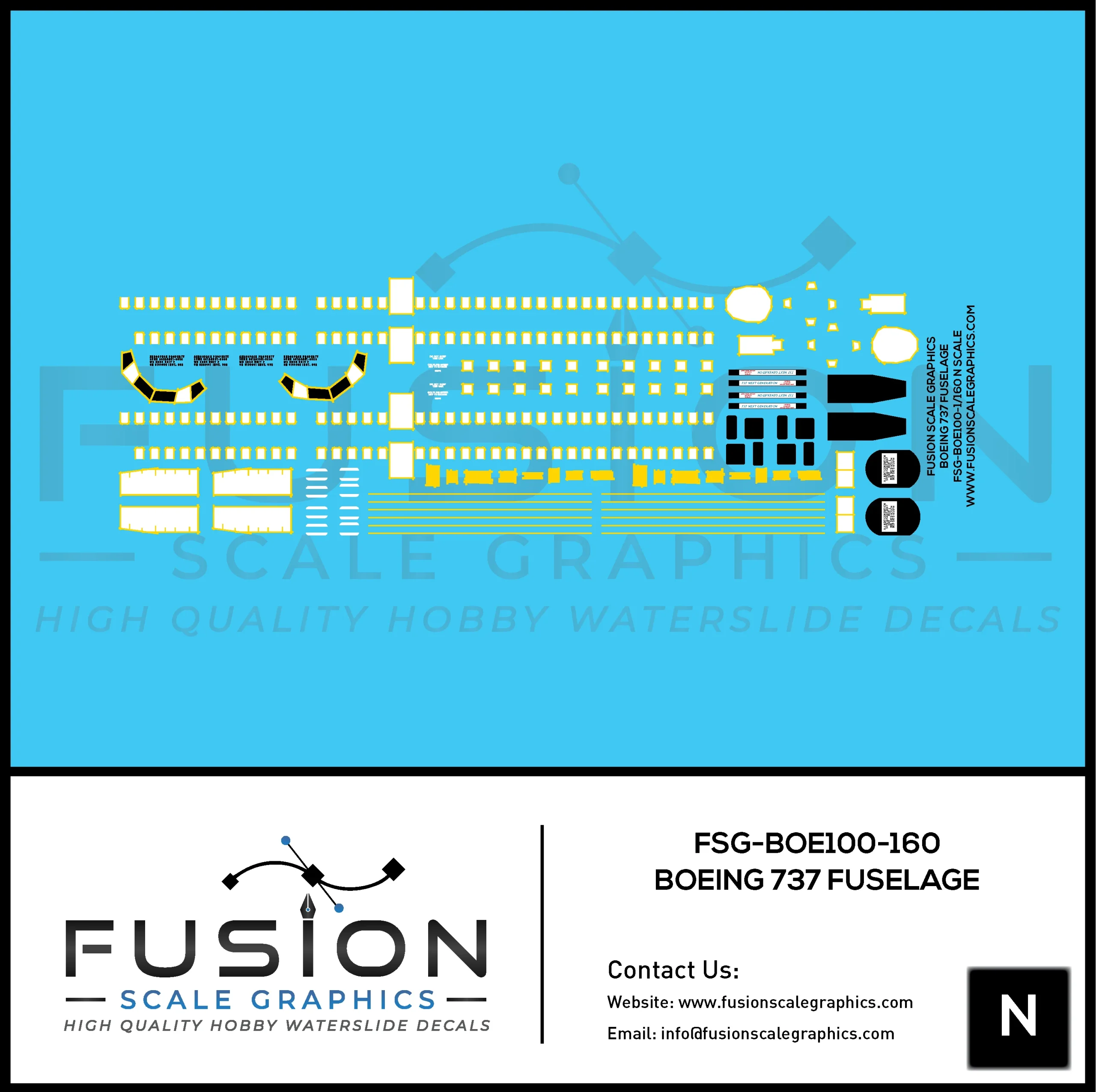 N Scale Boeing 737 Fuselage Decal Set - Fusion Scale Graphics
