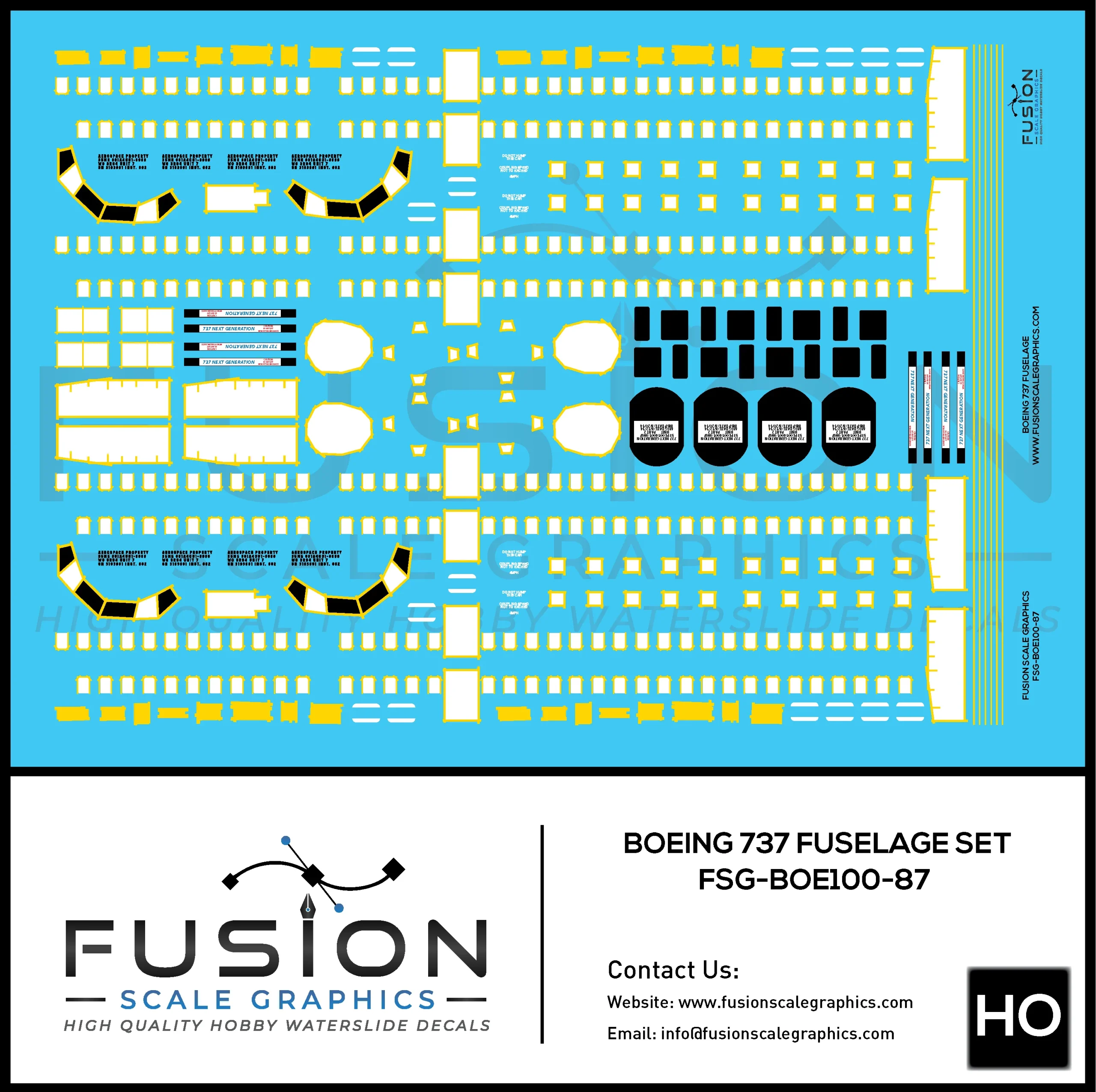 HO Scale Boeing 737 Fuselage Decal Set - Fusion Scale Graphics