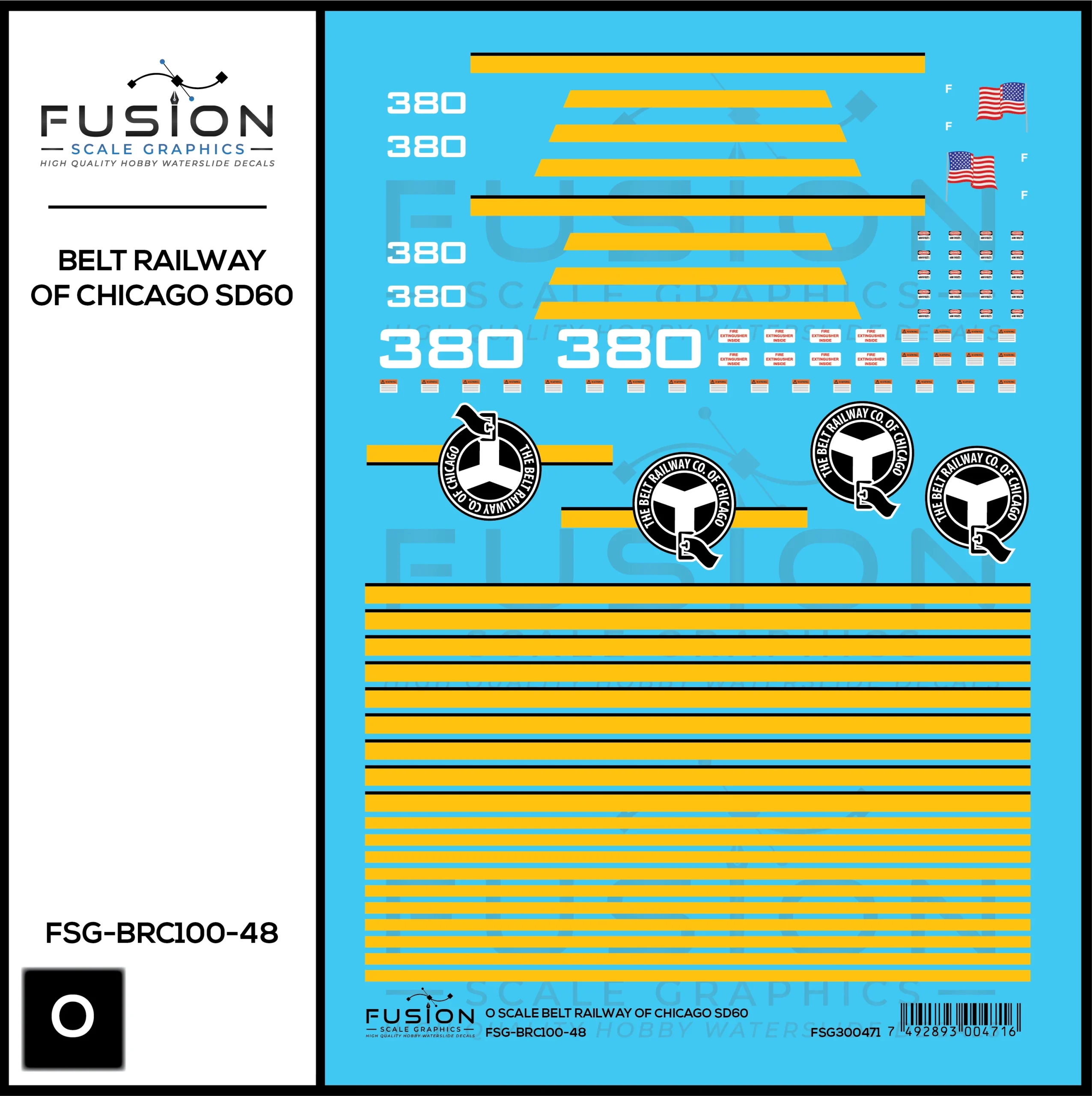 O Scale Belt Railway of Chicago SD60 380 Locomotive Decal Set - Fusion Scale Graphics
