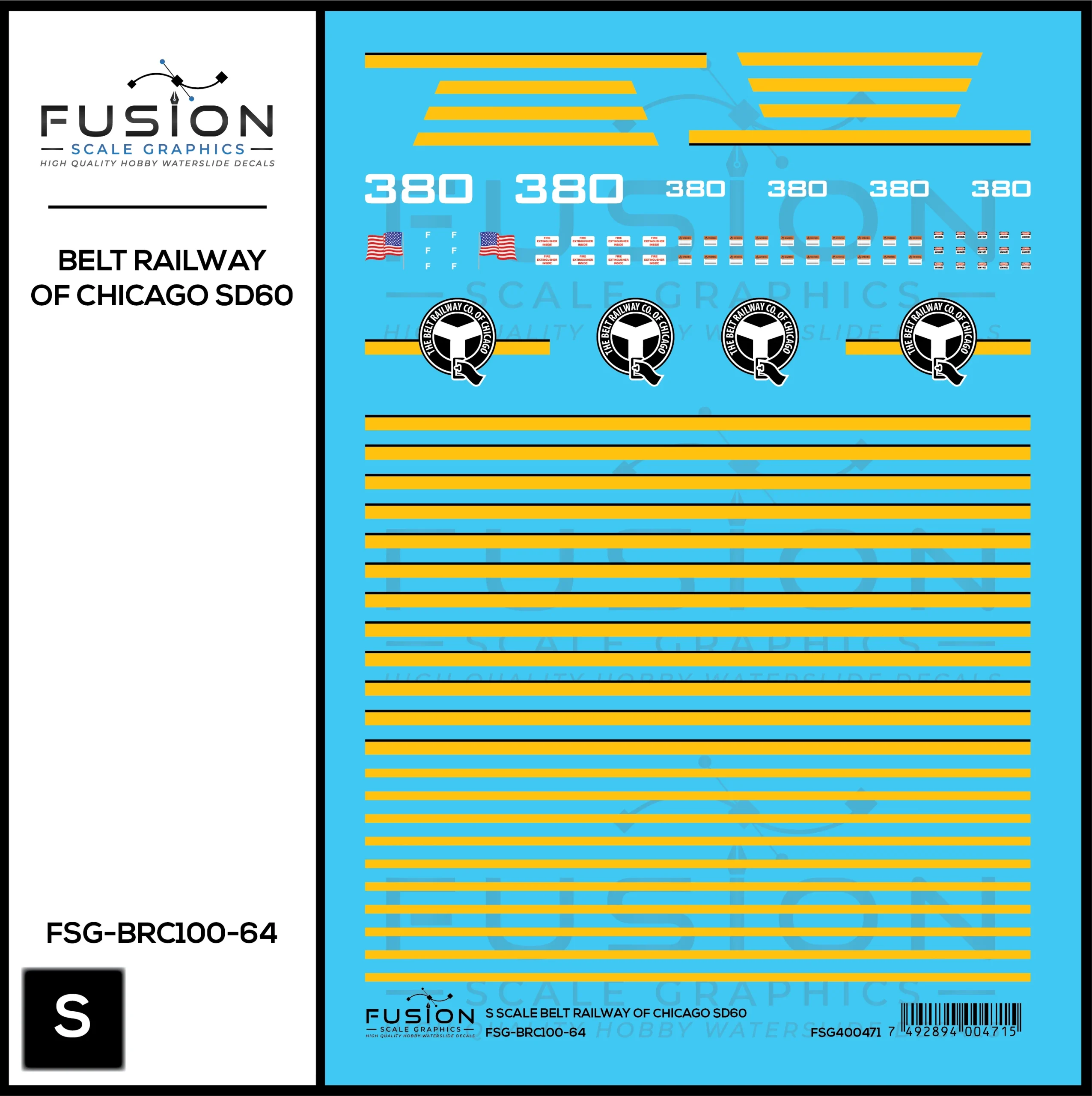 S Scale Belt Railway of Chicago SD60 380 Locomotive Decal Set - Fusion Scale Graphics