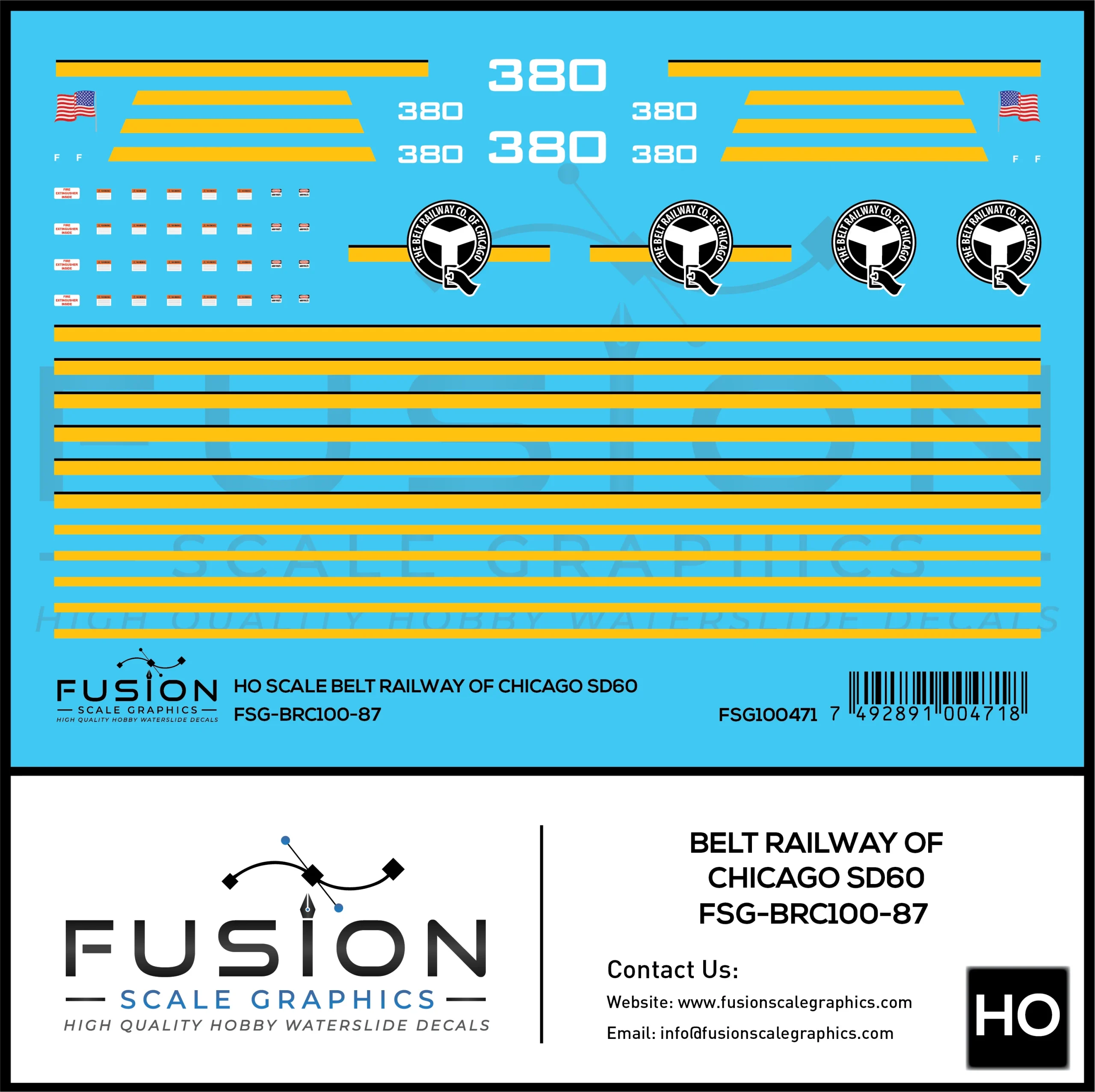 HO Scale Belt Railway of Chicago SD60 380 Locomotive Decal Set - Fusion Scale Graphics