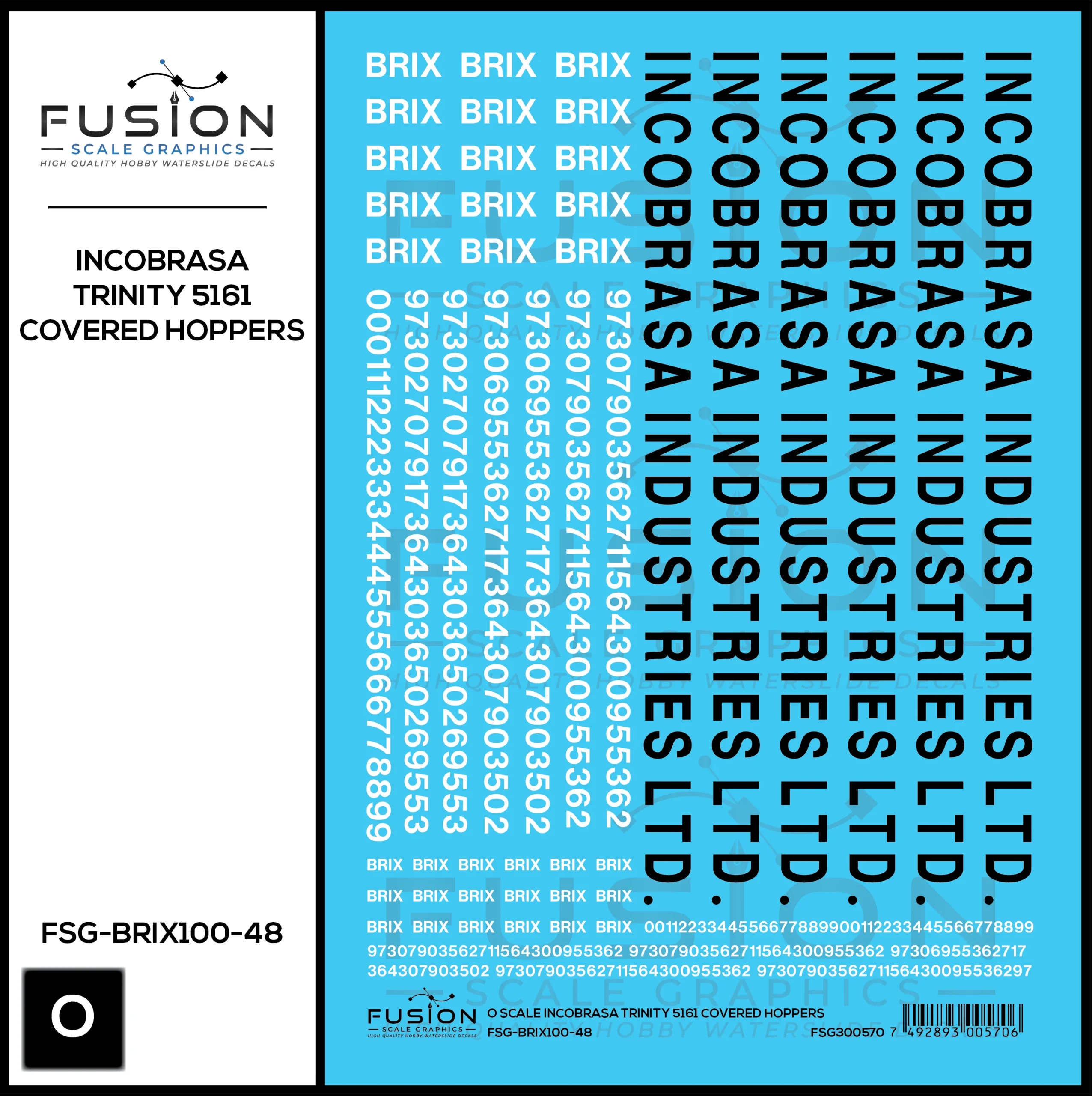O Scale Incobrasa BRIX Trinity 5161 CuFt Covered Hopper Patch Decal Set - Fusion Scale Graphics