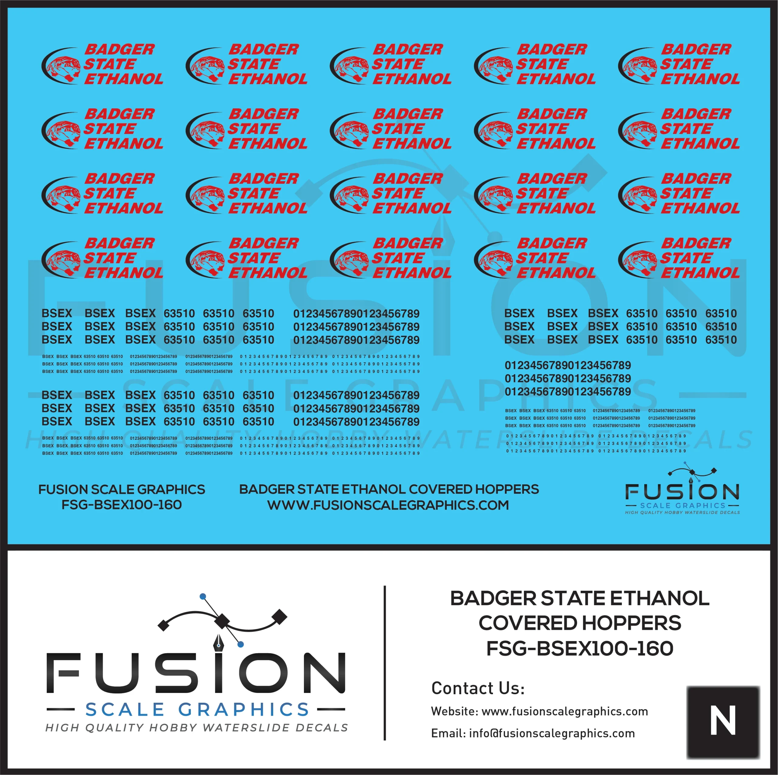 N Scale Badger State Ethanol BSEX Covered Hopper Decal Set - Fusion Scale Graphics