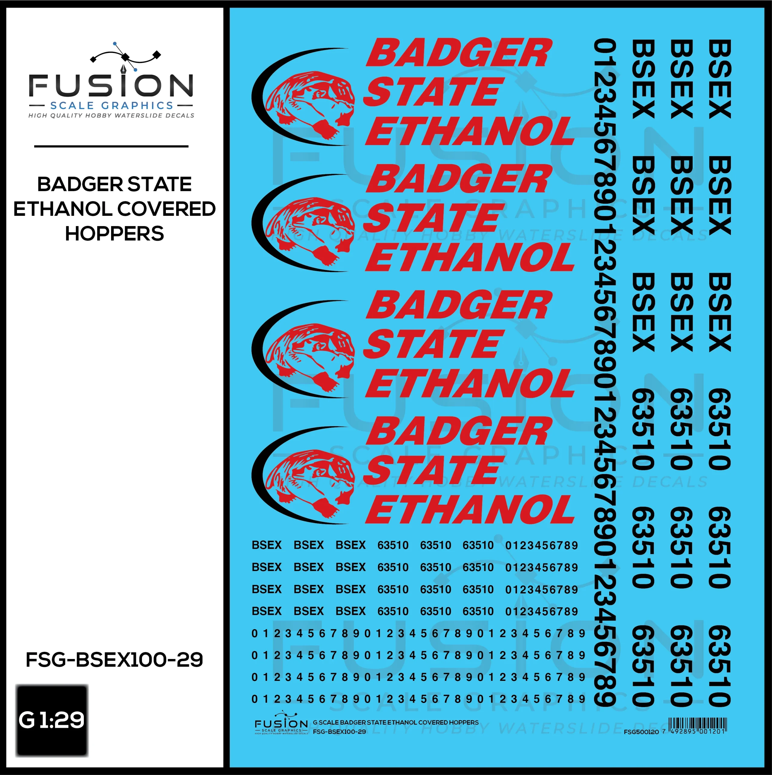 G 1:29 Scale Badger State Ethanol BSEX Covered Hopper Decal Set - Fusion Scale Graphics