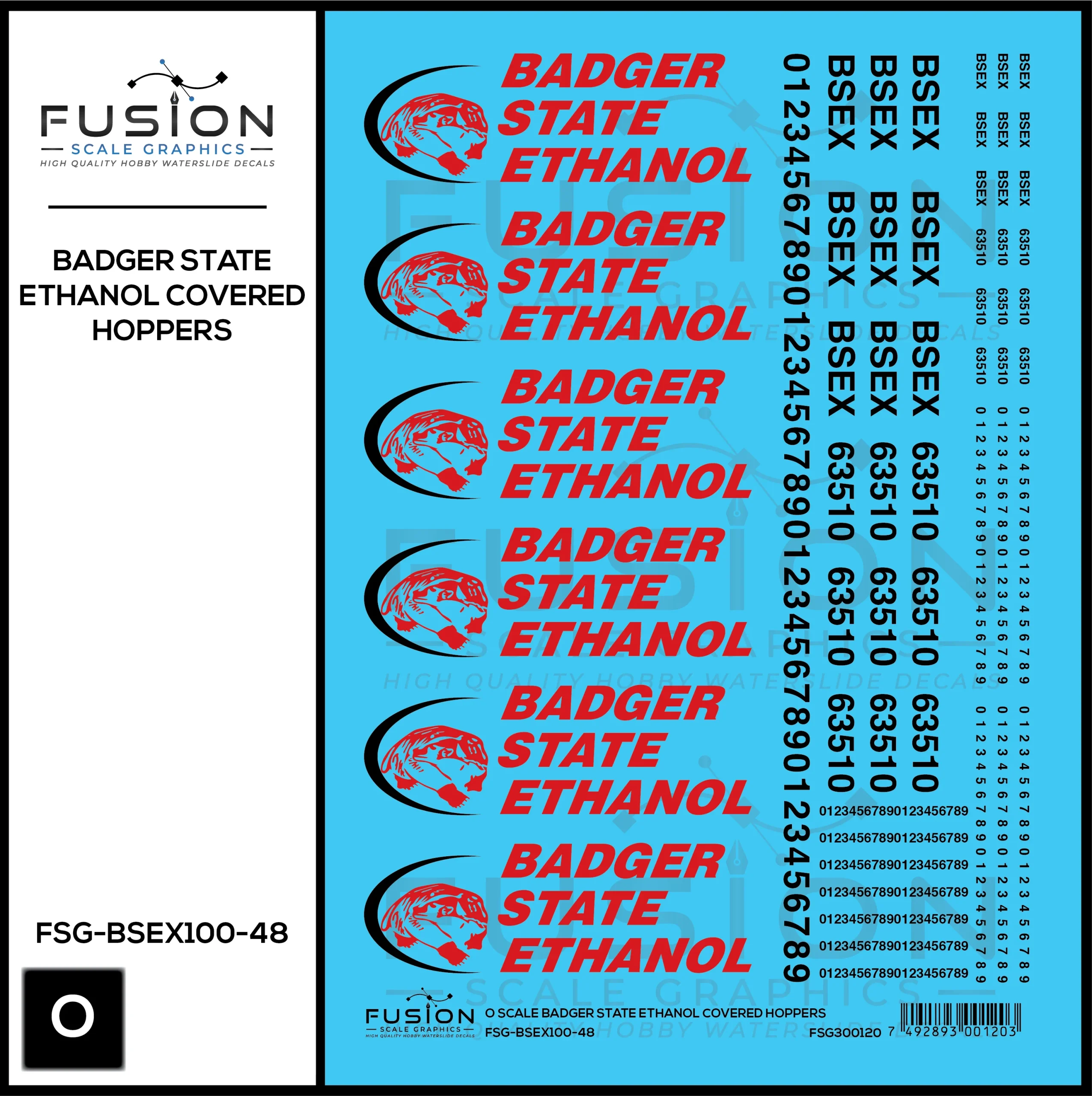 O Scale Badger State Ethanol BSEX Covered Hopper Decal Set - Fusion Scale Graphics