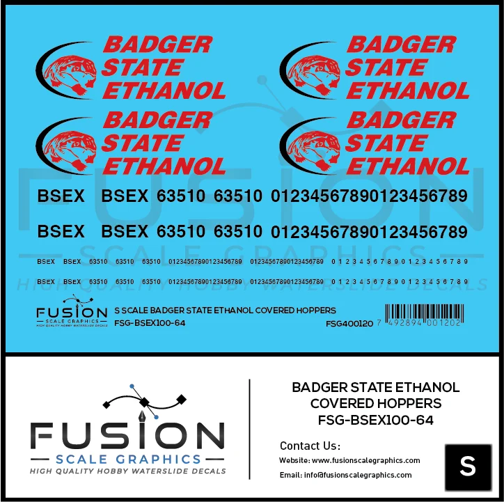 S Scale Badger State Ethanol Covered Hoppers Decal Set - Fusion Scale Graphics