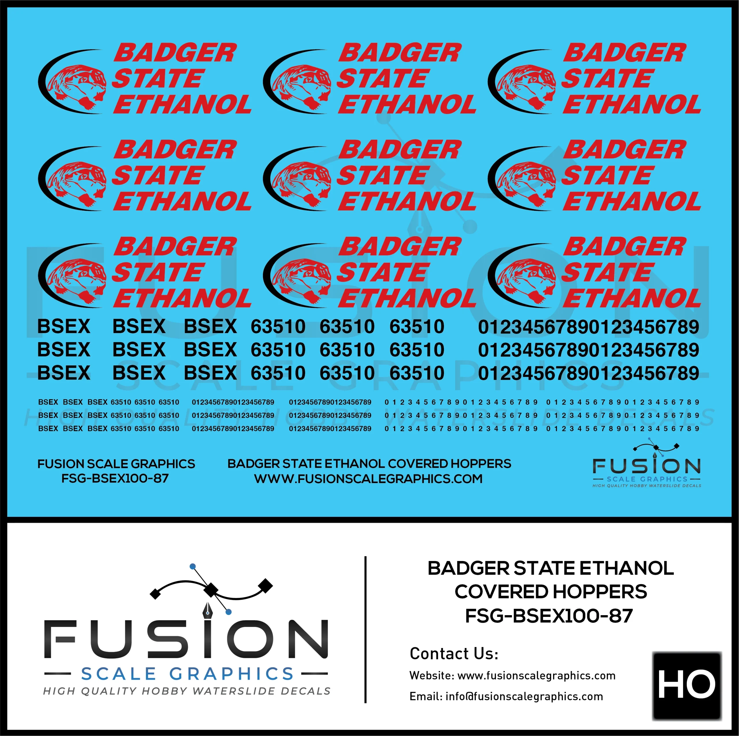 HO Scale Badger State Ethanol BSEX Covered Hopper Decal Set - Fusion Scale Graphics