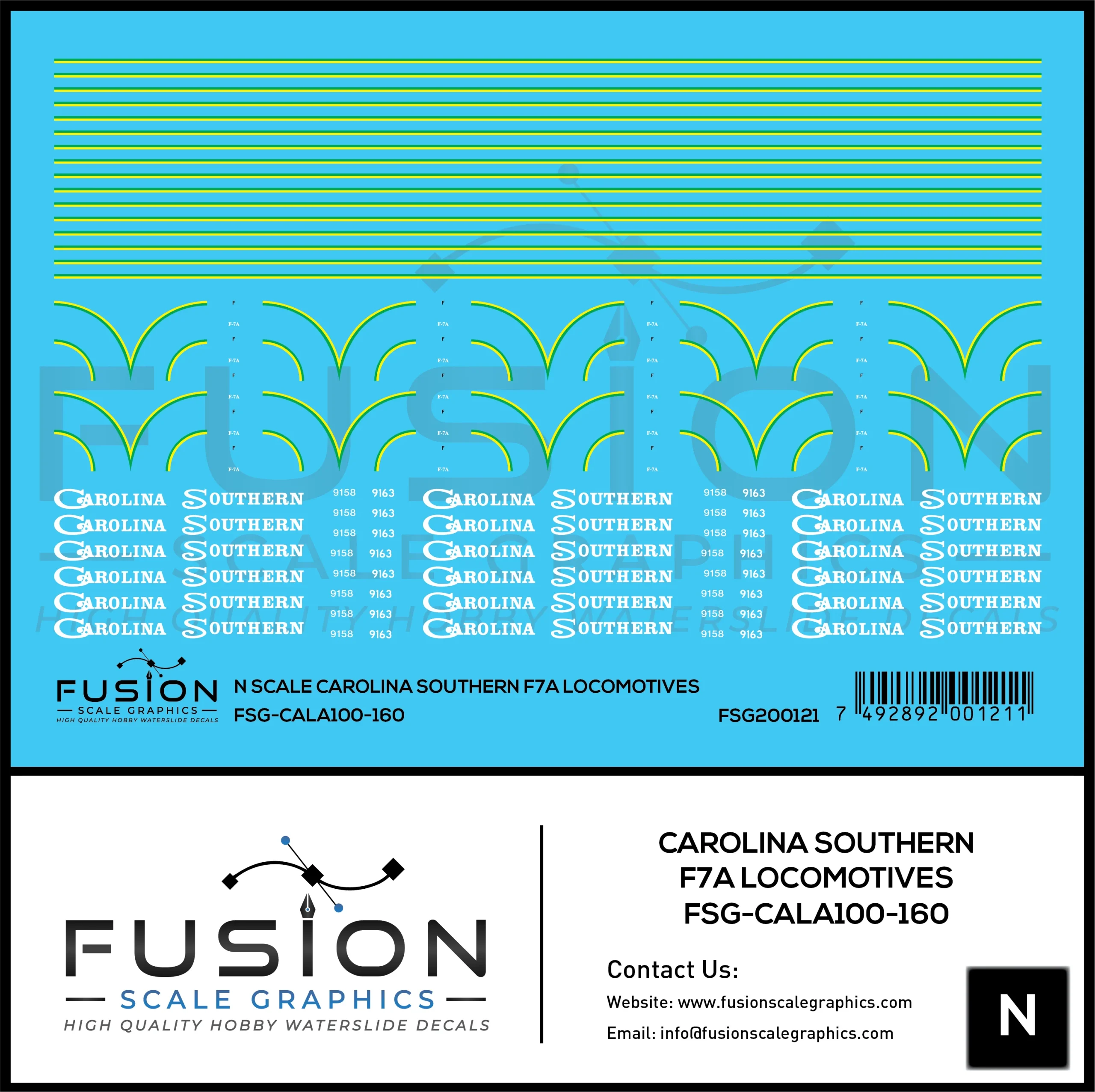N Scale Carolina Southern EMD F7 Locomotives Decal Set - Fusion Scale Graphics