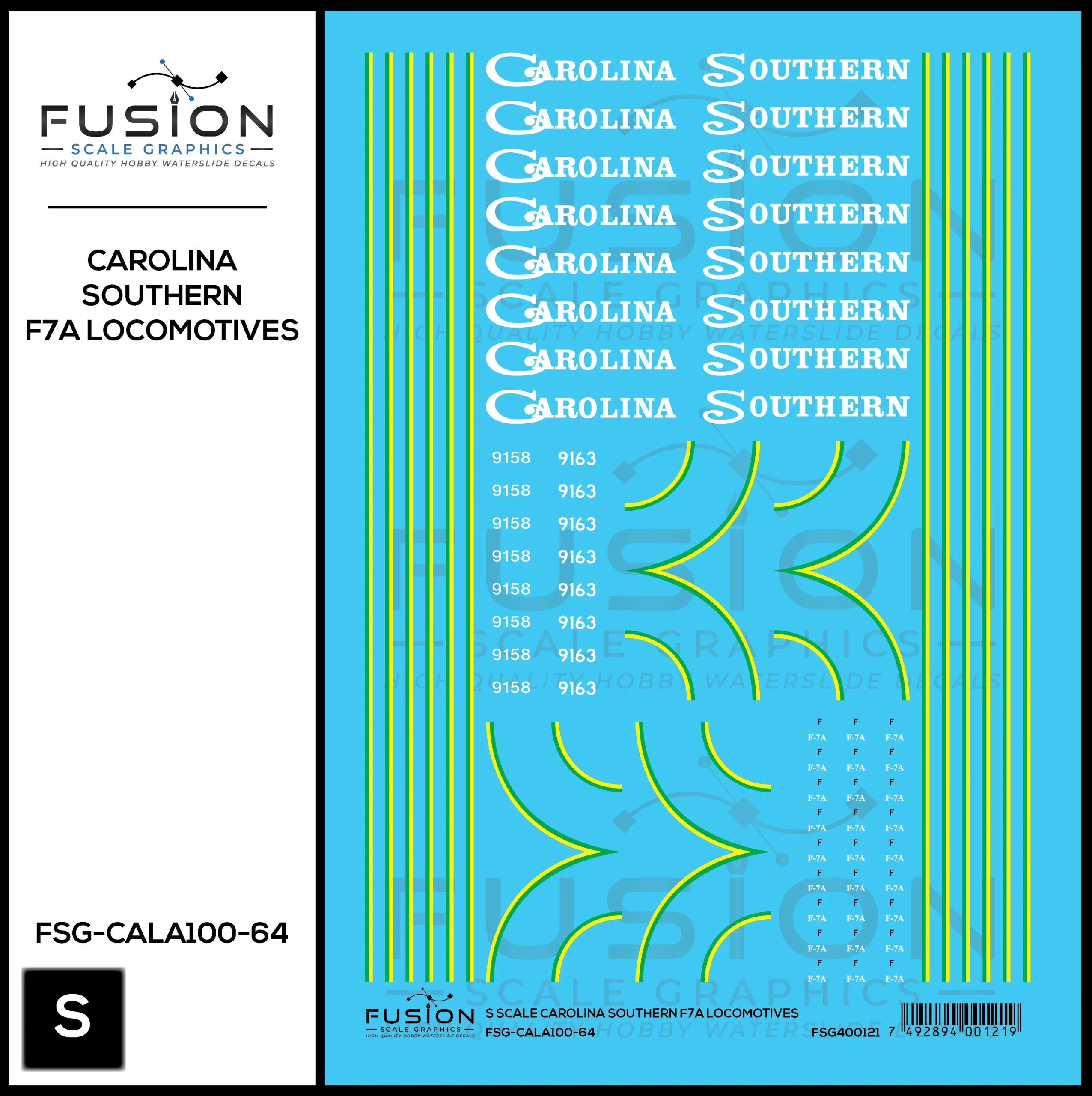 S Scale Carolina Southern EMD F7 Locomotives Decal Set - Fusion Scale Graphics