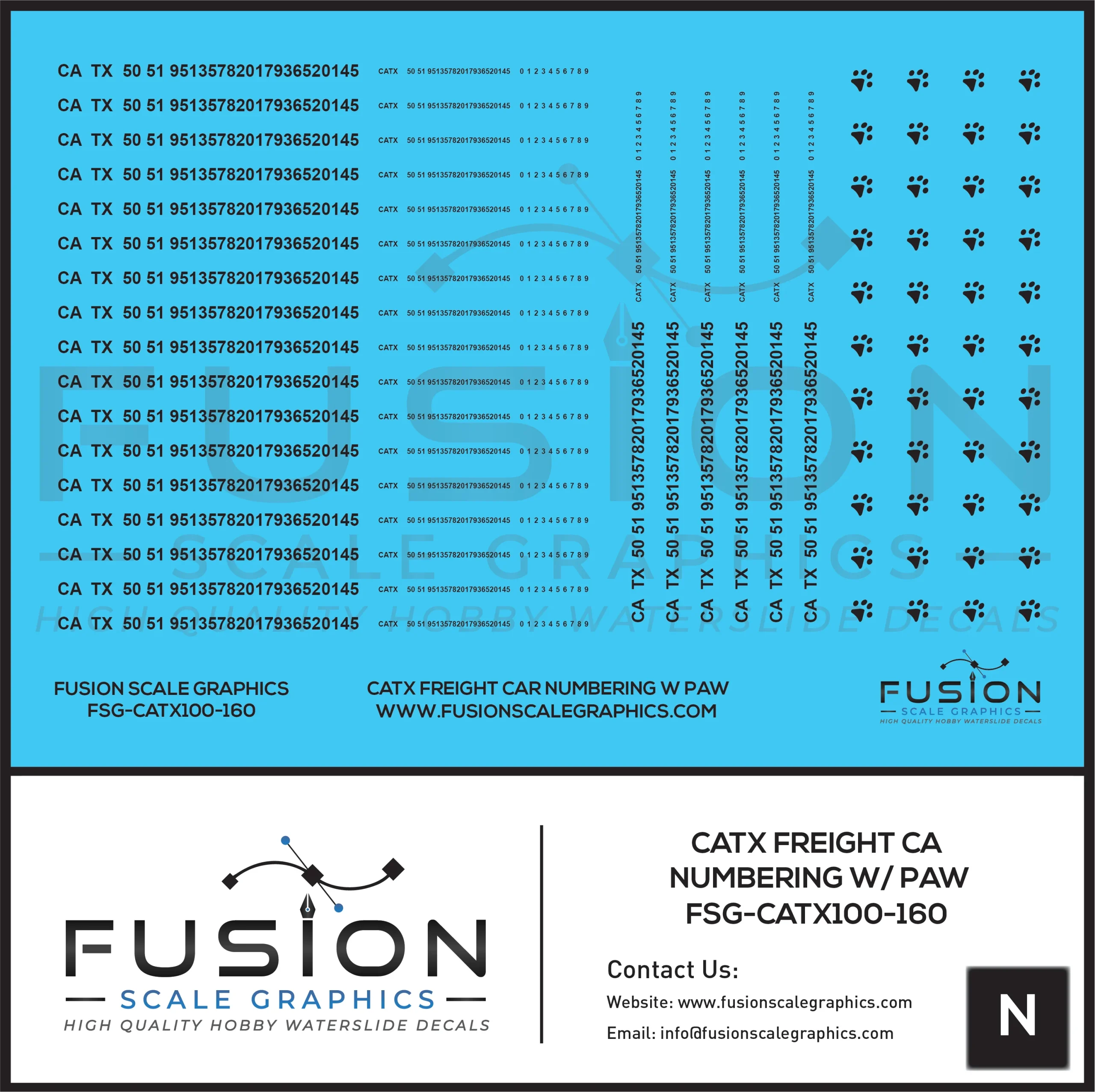 N Scale CATX Freight Car Numbering Decal Set with Paw Print - Fusion Scale Graphics