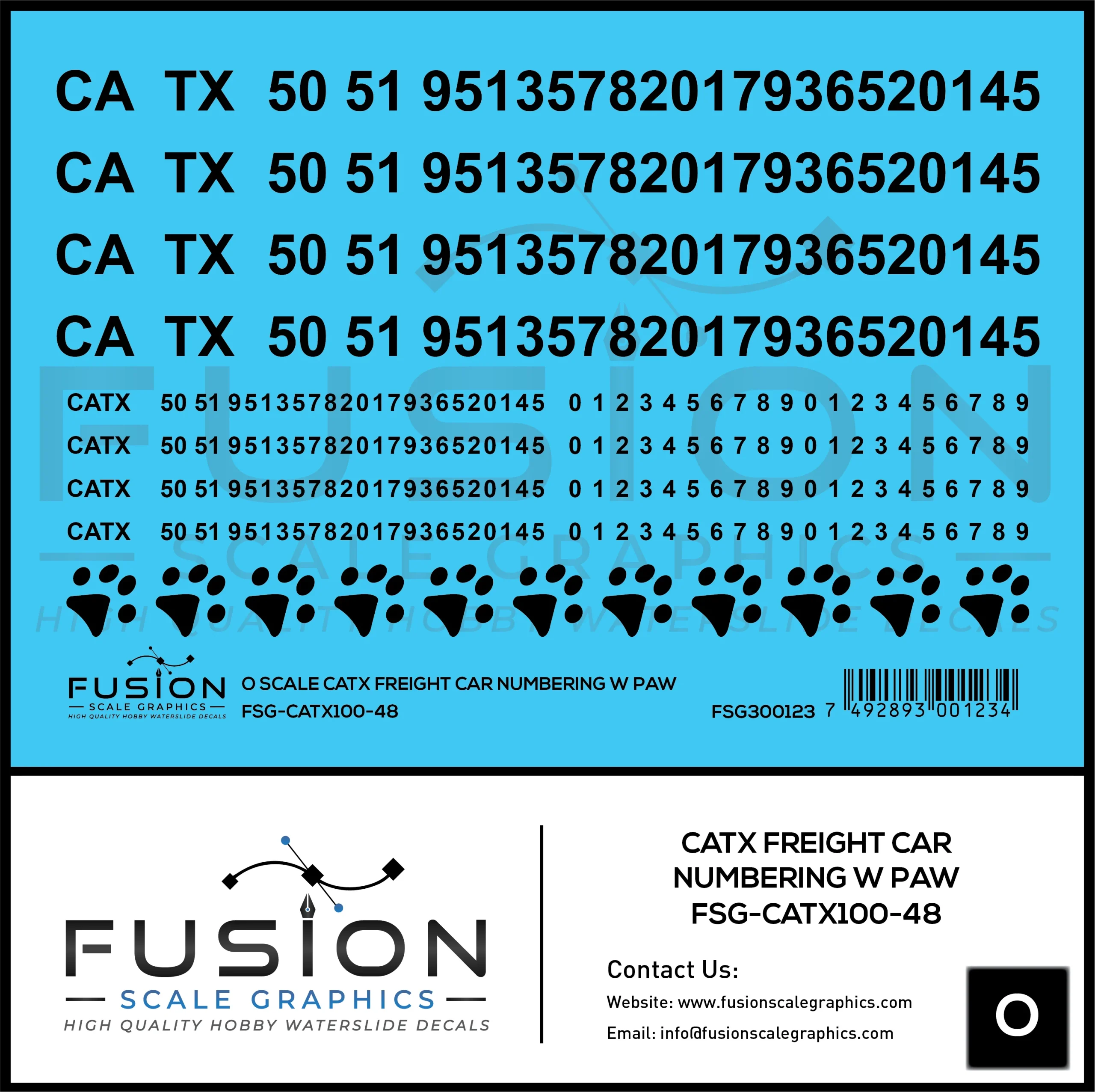 O Scale CATX Freight Car Numbering Decal Set with Paw Print - Fusion Scale Graphics