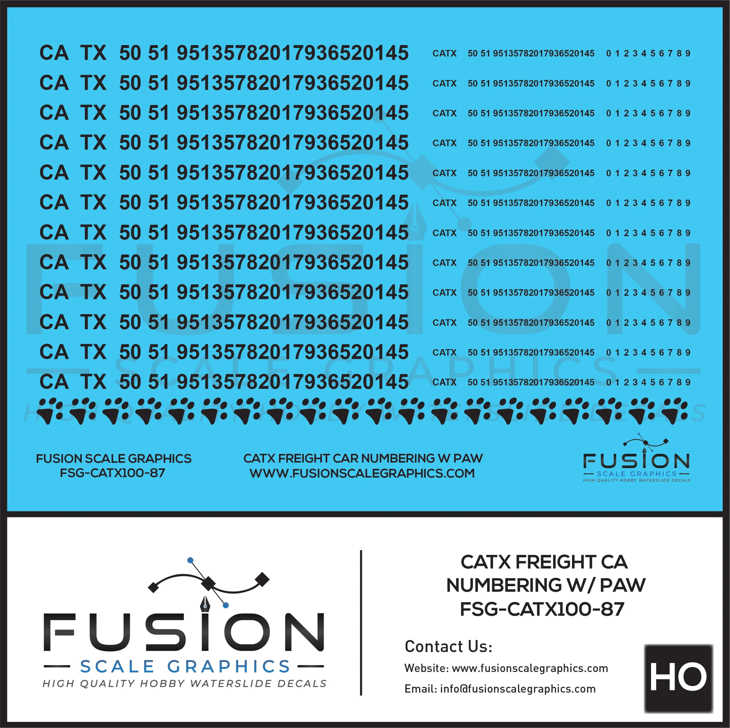HO Scale CATX Freight Car Numbering Decal Set with Paw Print - Fusion Scale Graphics