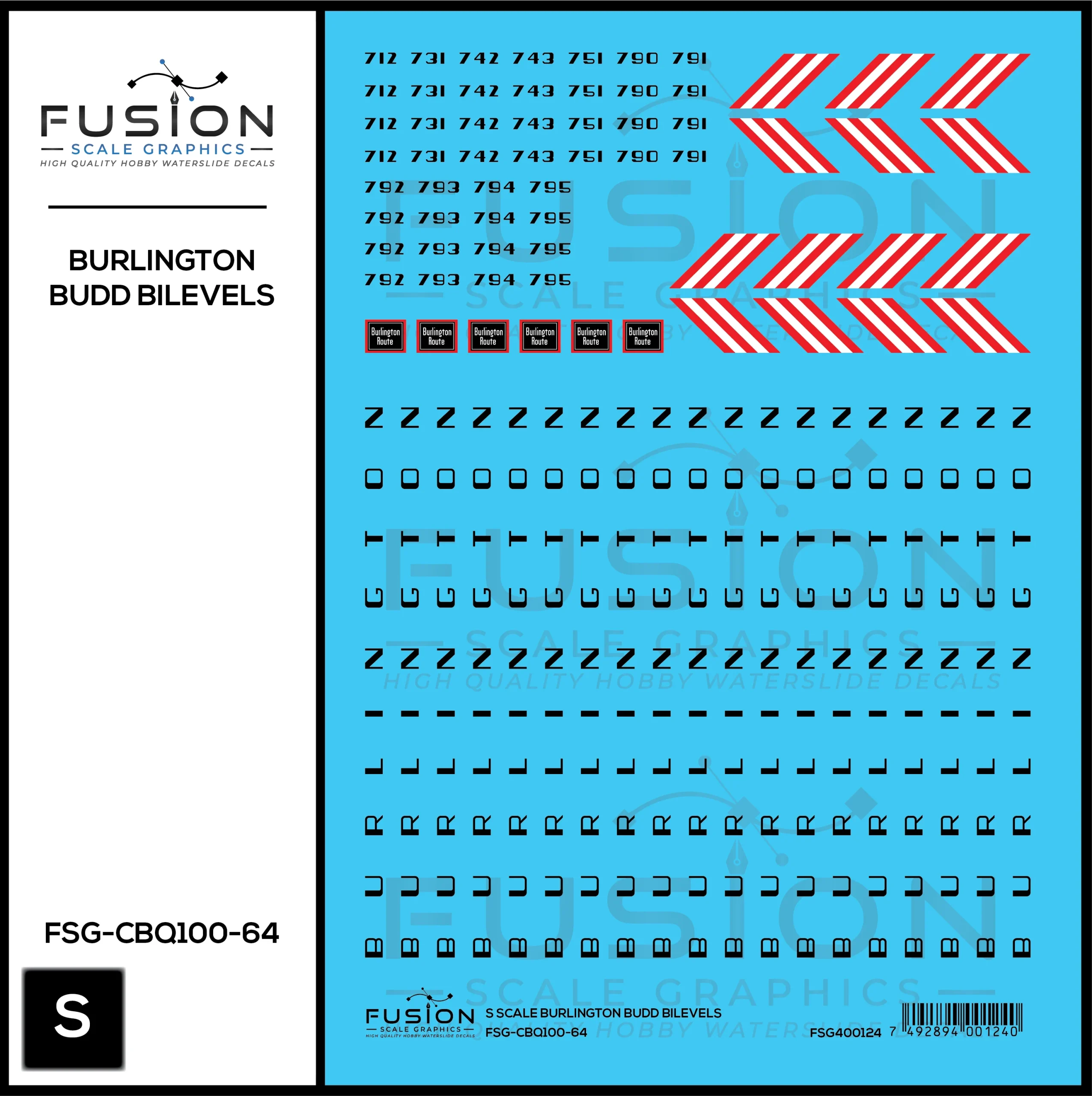 S Scale CBQ Burlington Budd BiLevels Decal Set - Fusion Scale Graphics