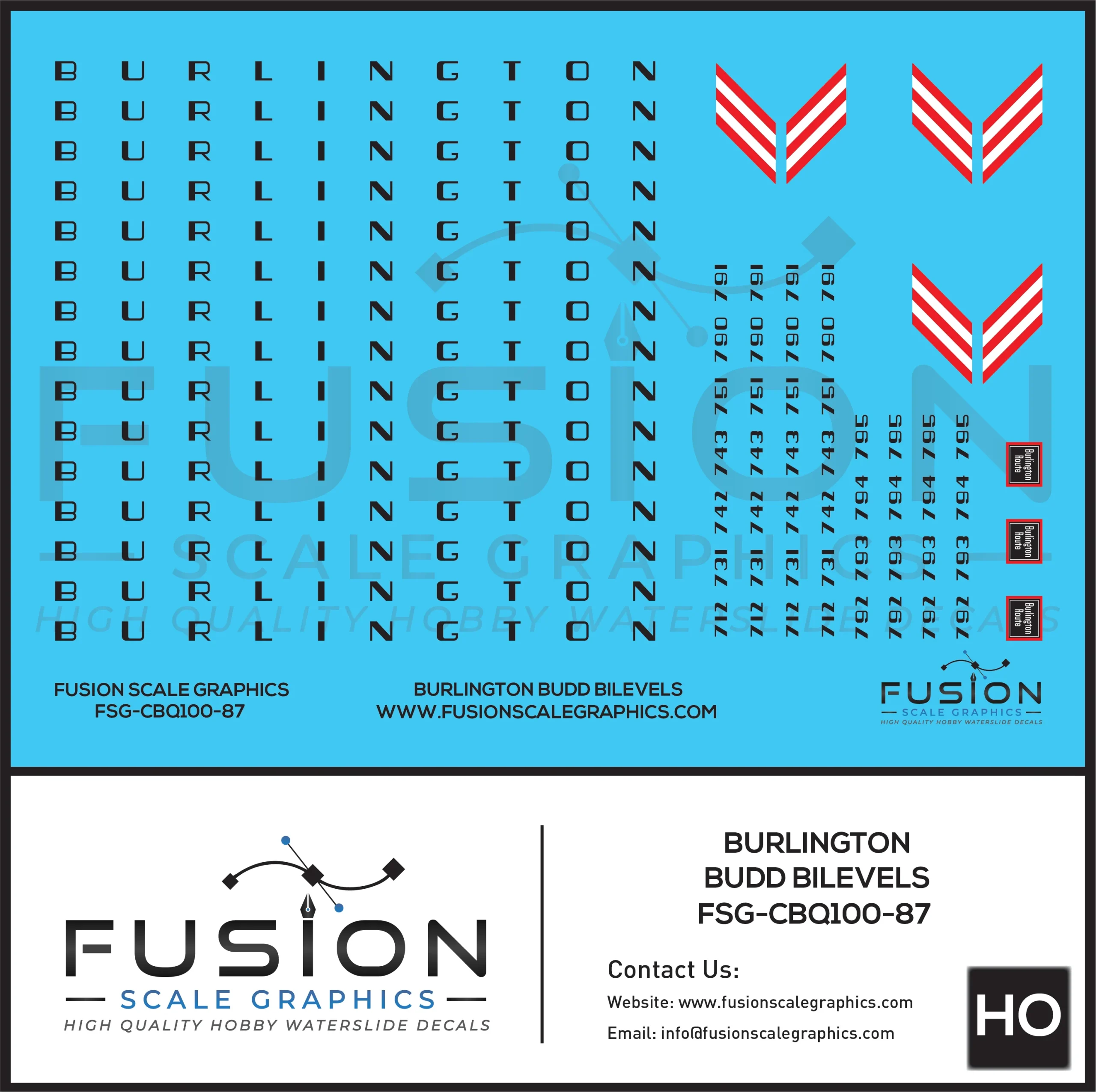 HO Scale CBQ Burlington Budd BiLevels Decal Set - Fusion Scale Graphics