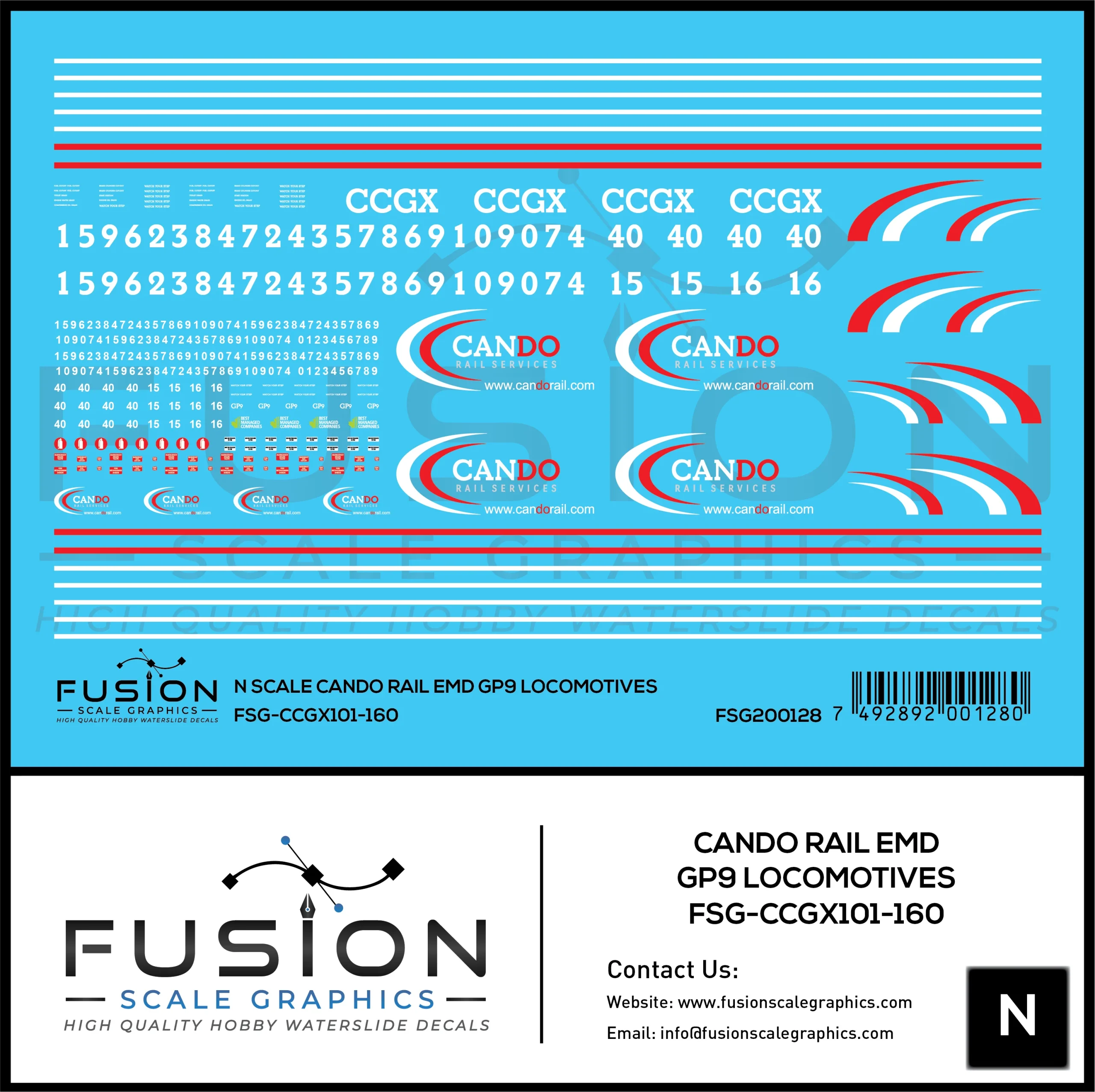 N Scale Cando Rail EMD GP9 Locomotives Decal Set - Fusion Scale Graphics