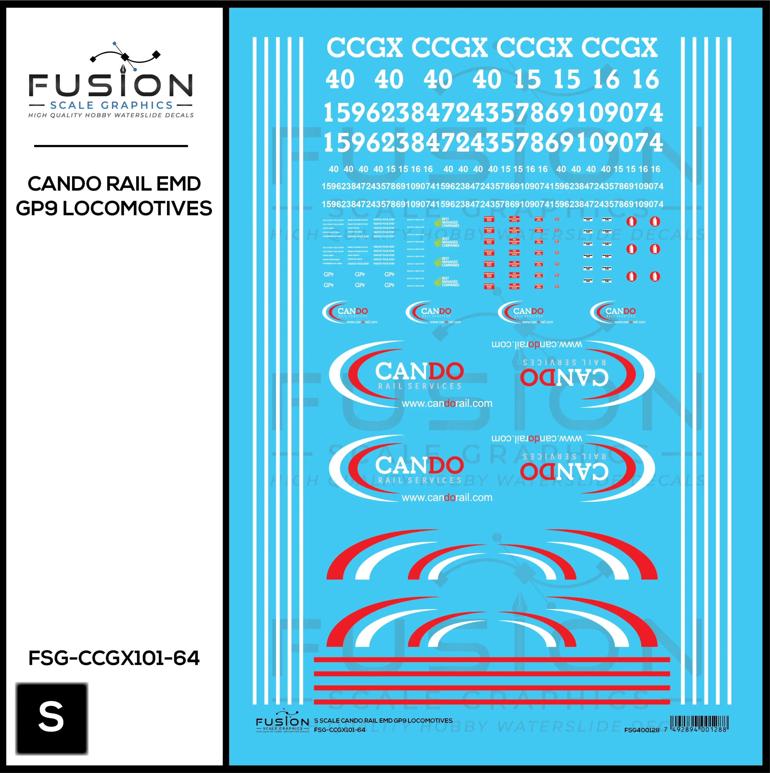 S Scale Cando Rail EMD GP9 Locomotives Decal Set - Fusion Scale Graphics