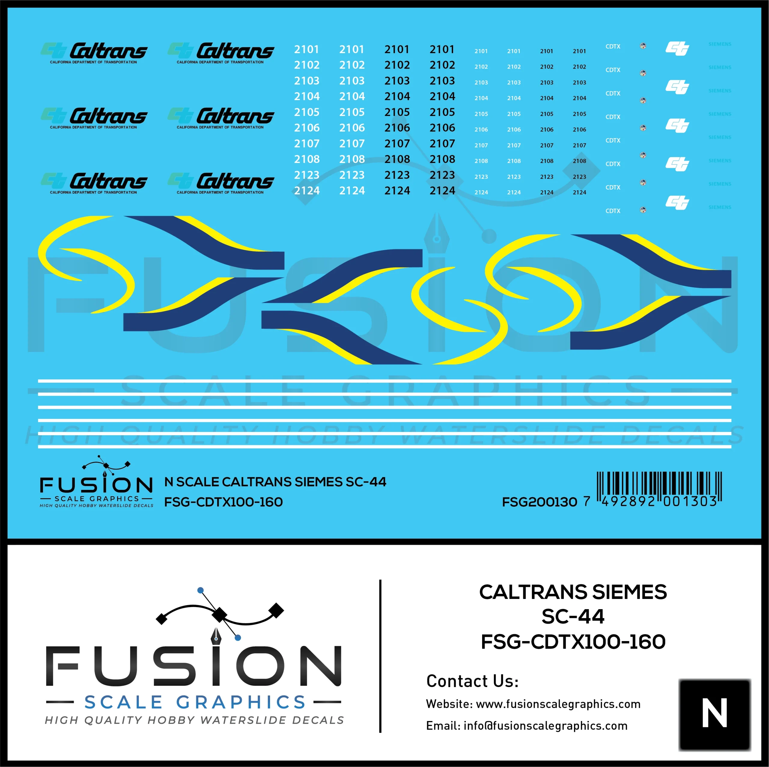 N Scale Caltrans Siemens SC-44 Charger Locomotive Decal Set