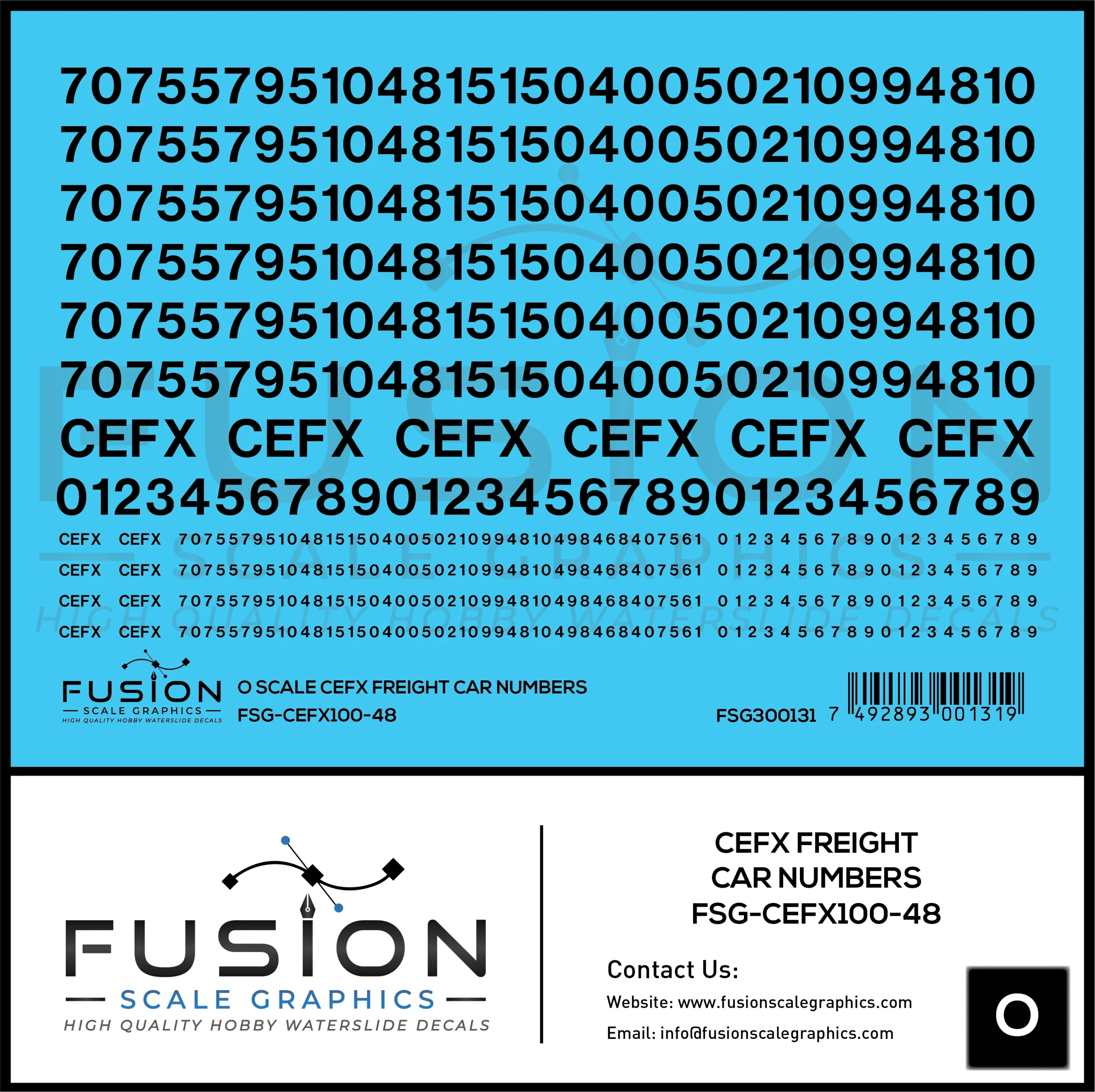 O Scale CEFX Freight Car Numbering Decal Set - Fusion Scale Graphics