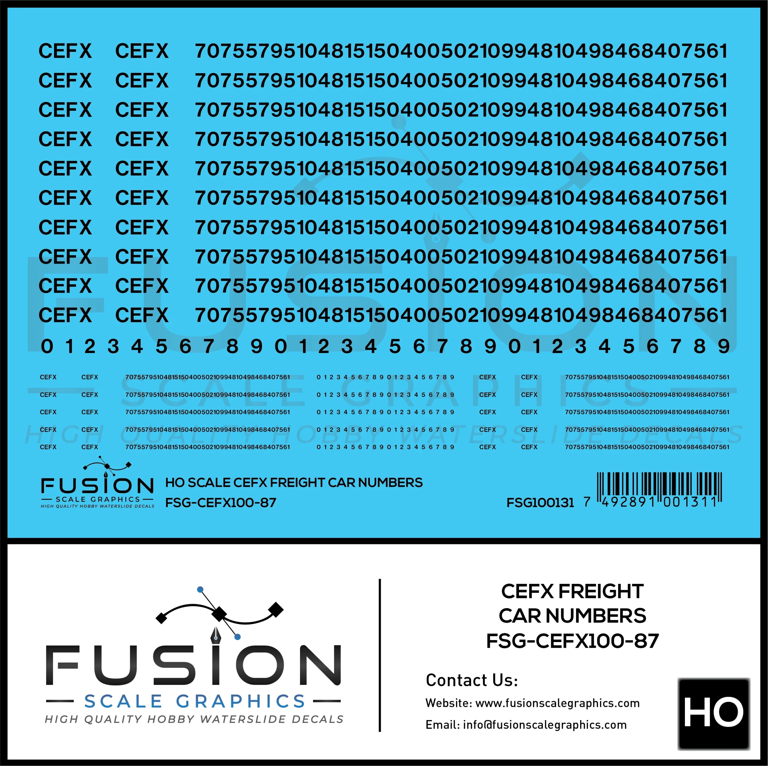 HO Scale CEFX Freight Car Numbering Decal Set - Fusion Scale Graphics