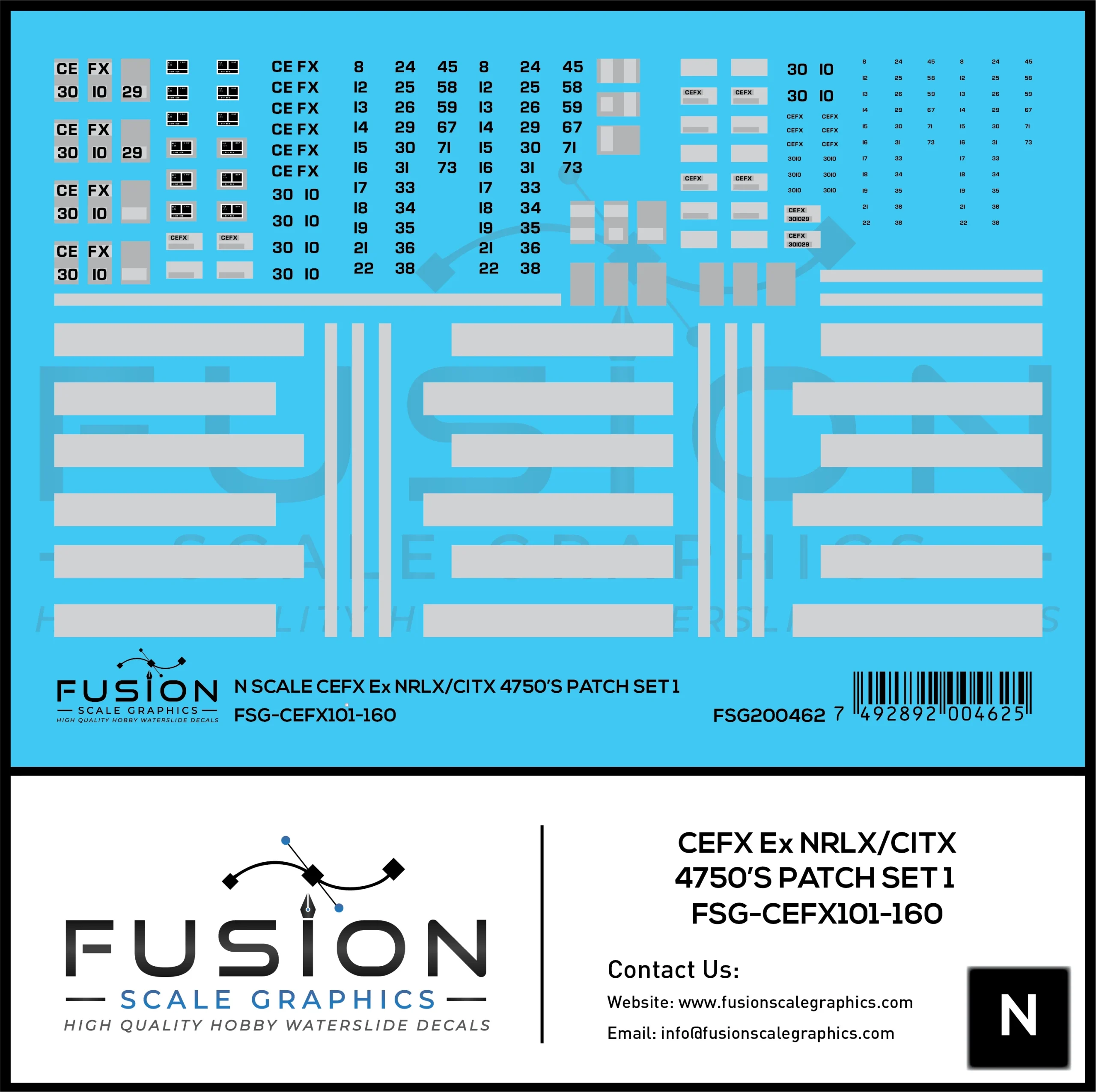 N Scale CEFX Ex NRLX/CITX Foster Farms 4750 Hoppers Patching Decal Set - Fusion Scale Graphics