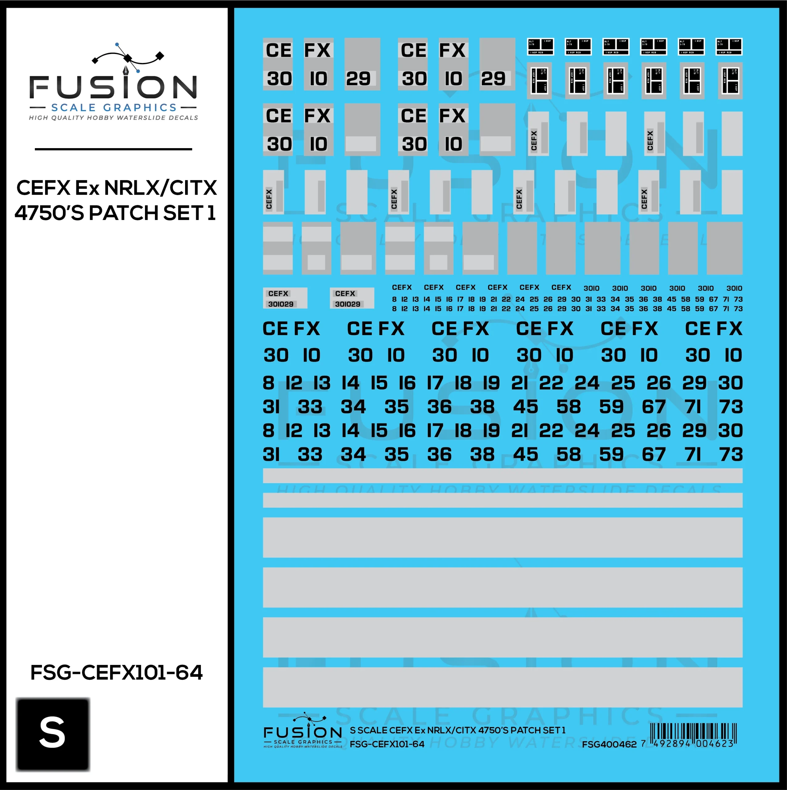 S Scale CEFX Ex NRLX/CITX Foster Farms 4750 Hoppers Patching Decal Set - Fusion Scale Graphics