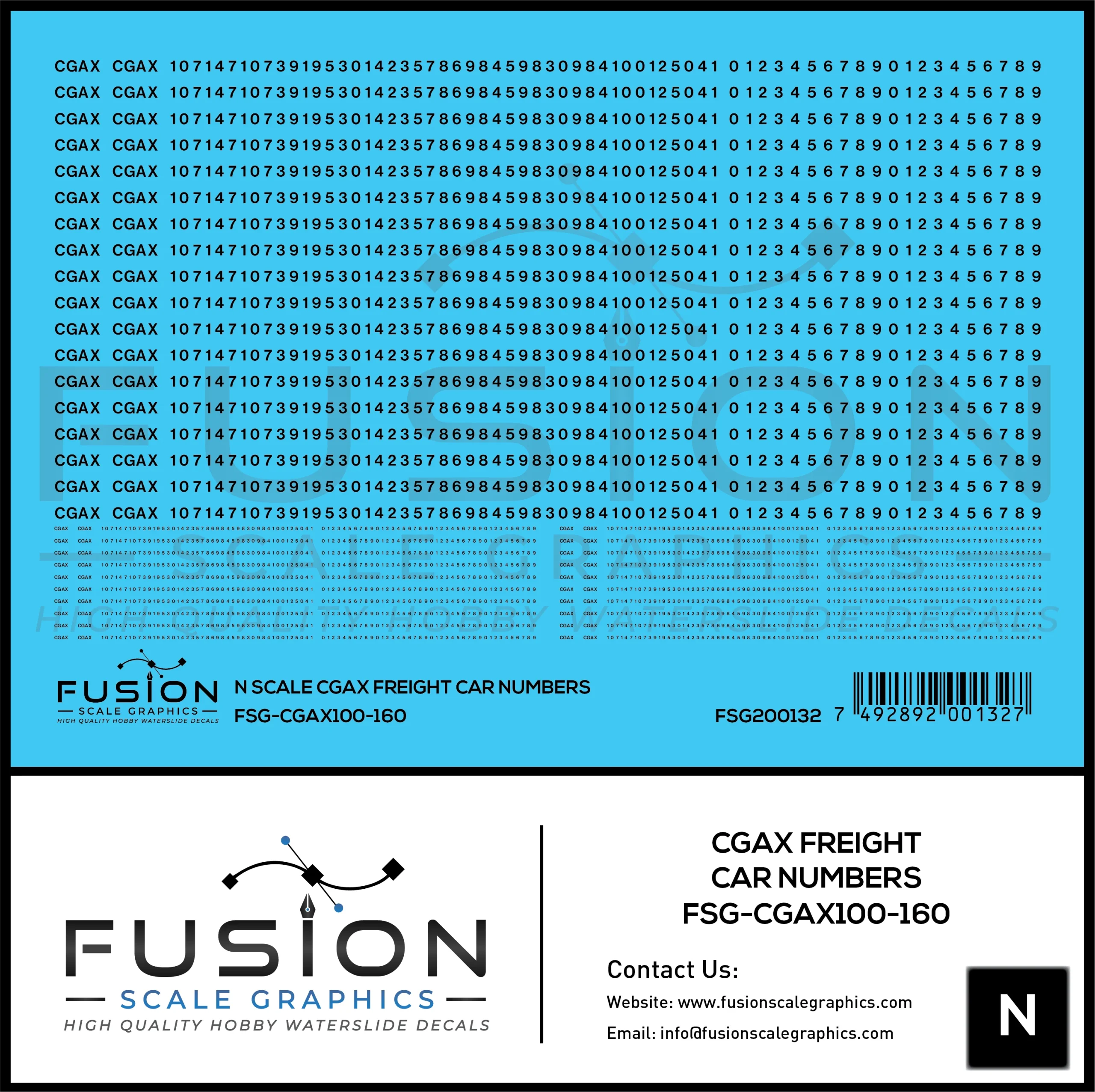 N Scale CGAX Freight Car Numbering Decal Set - Fusion Scale Graphics