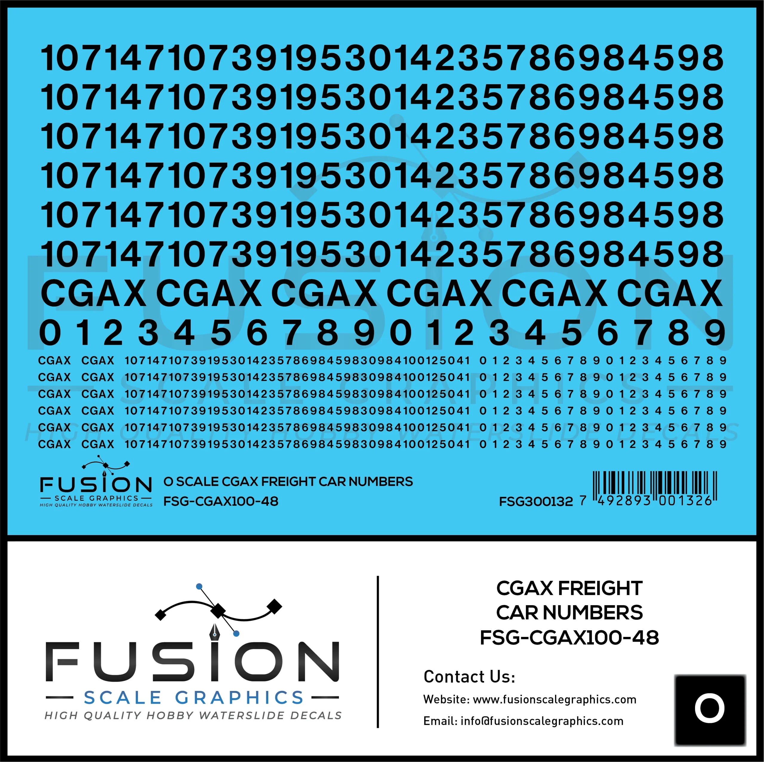 O Scale CGAX Freight Car Numbering Decal Set - Fusion Scale Graphics