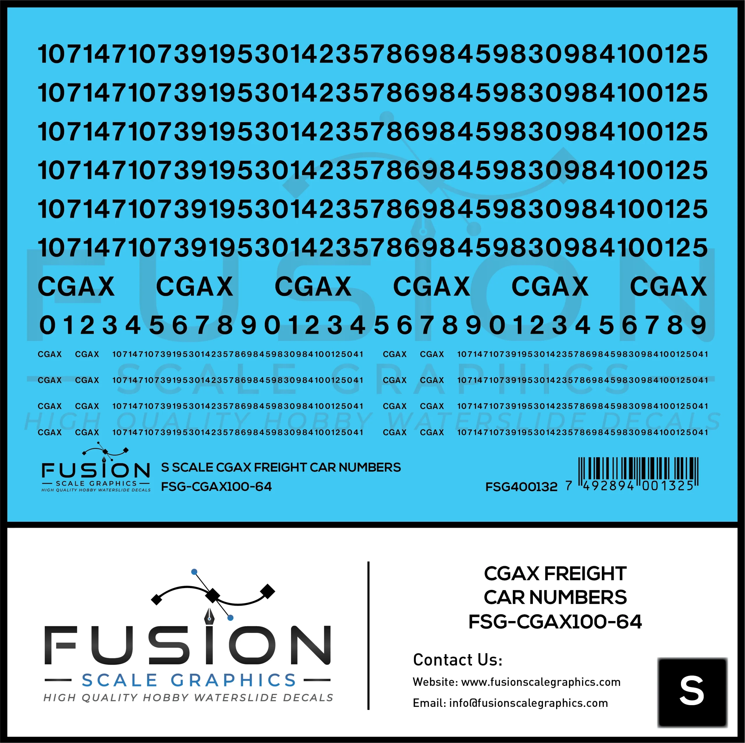 S Scale CGAX Freight Car Numbering Decal Set - Fusion Scale Graphics