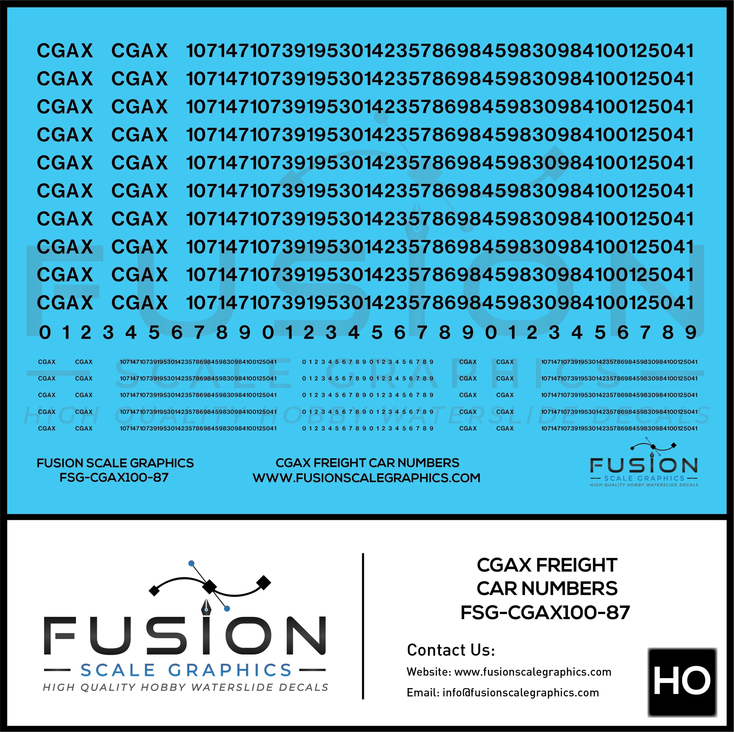 HO Scale CGAX Freight Car Numbering Decal Set - Fusion Scale Graphics