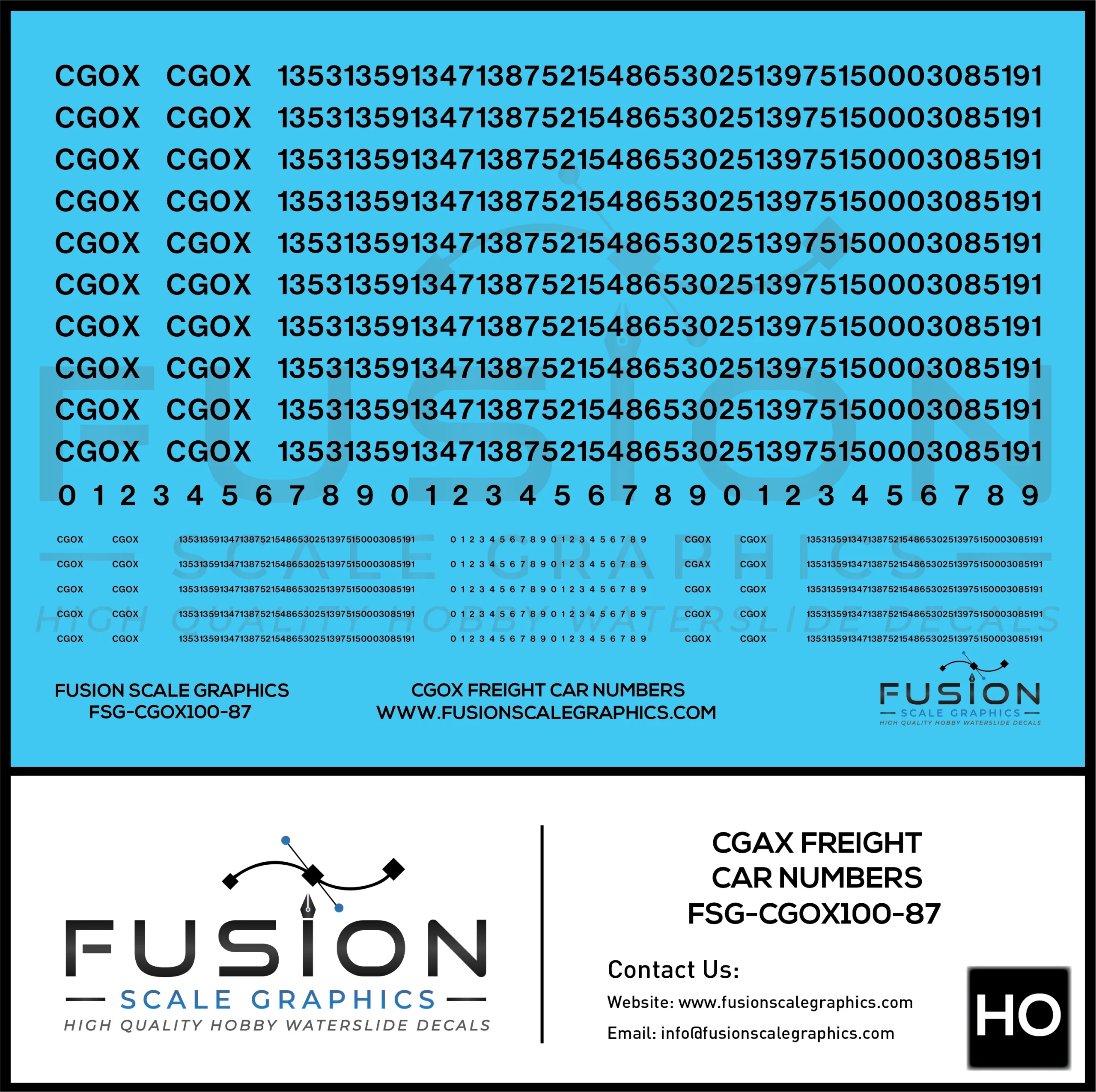 HO Scale CGOX Freight Car Numbering Decal Set - Fusion Scale Graphics