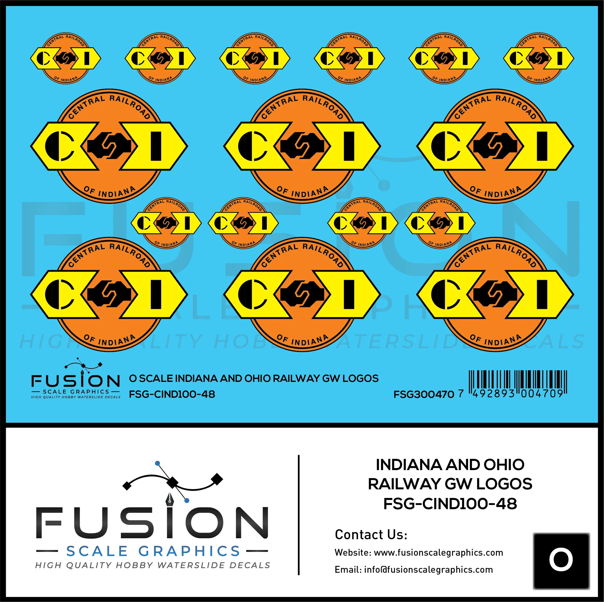 O Scale Central Railroad of Indiana GW Railroad Logos Decal Set - Fusion Scale Graphics