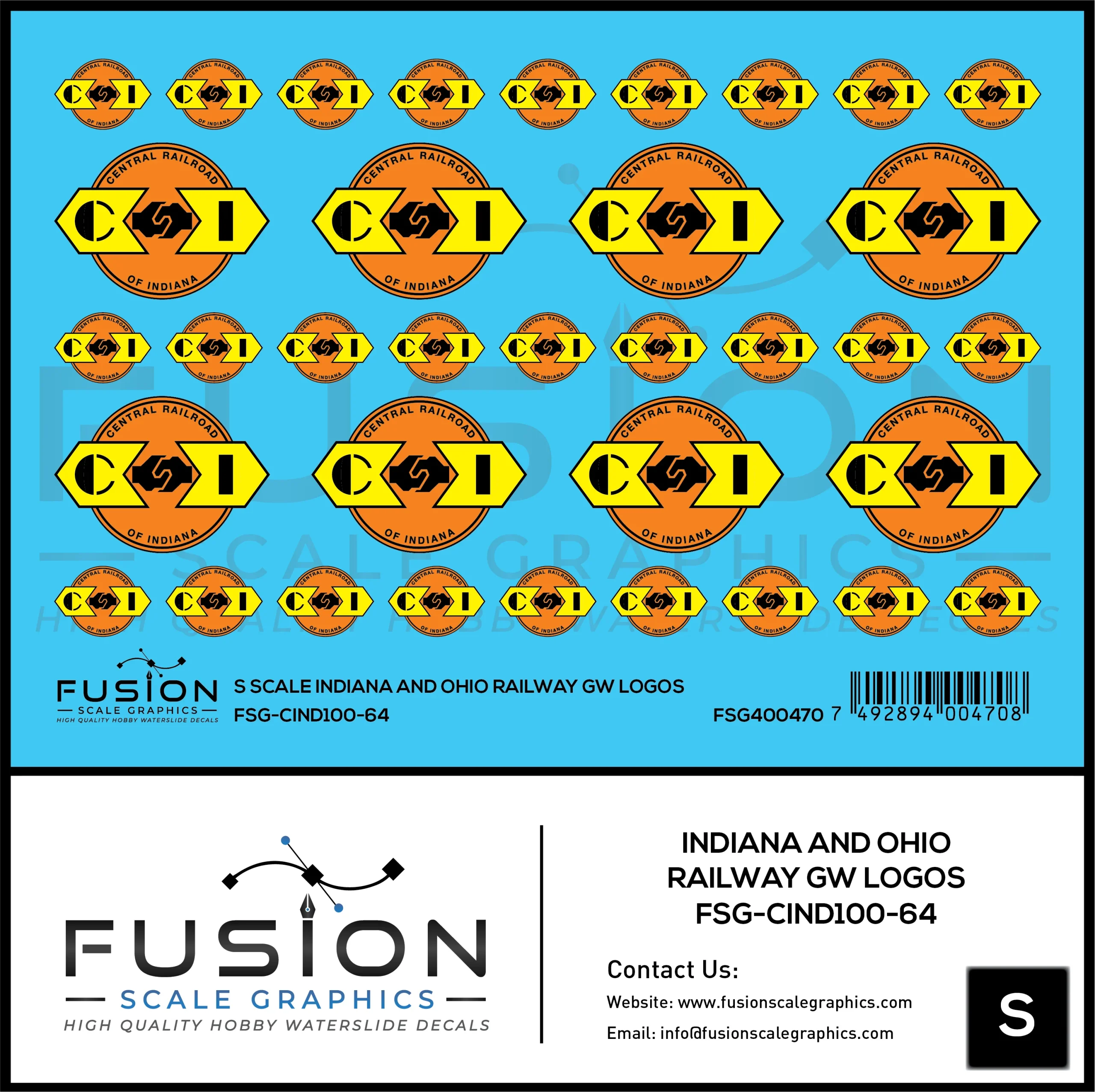 S Scale Central Railroad of Indiana GW Railroad Logos Decal Set - Fusion Scale Graphics