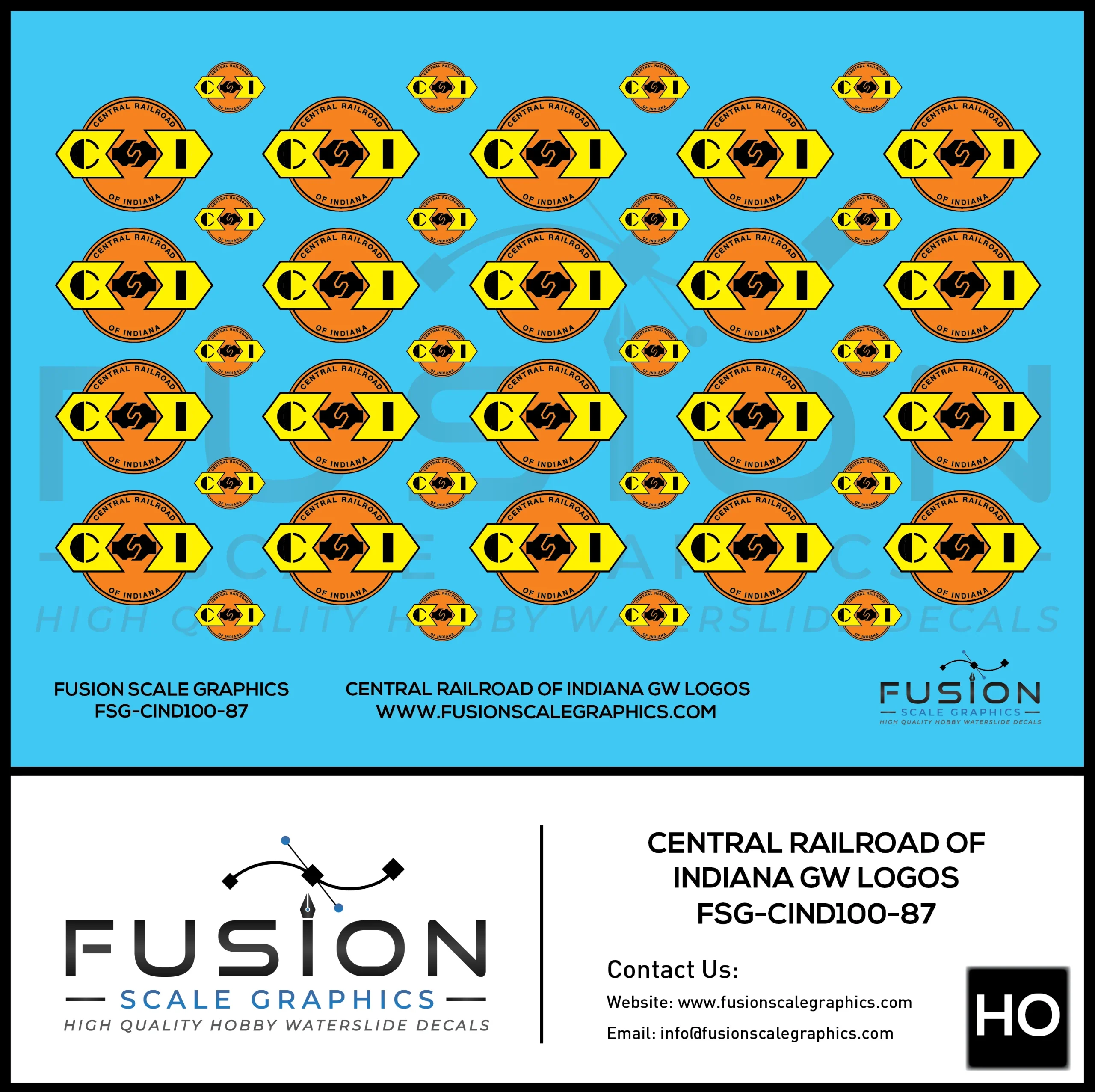 HO Scale Central Railroad of Indiana GW Railroad Logos Decal Set - Fusion Scale Graphics