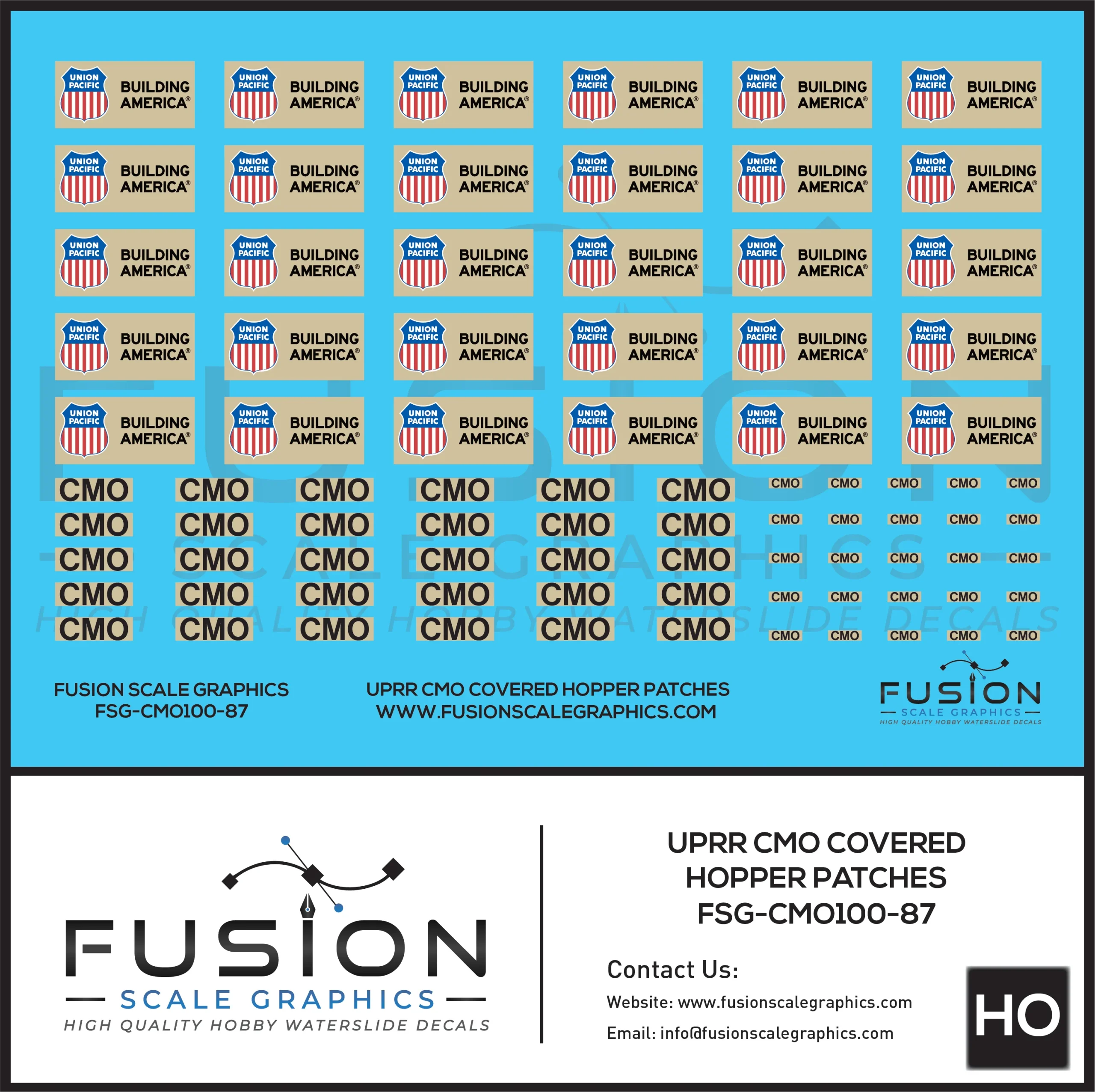 HO Scale Union Pacific CMO Covered Hopper Patch Decal Set - Fusion Scale Graphics