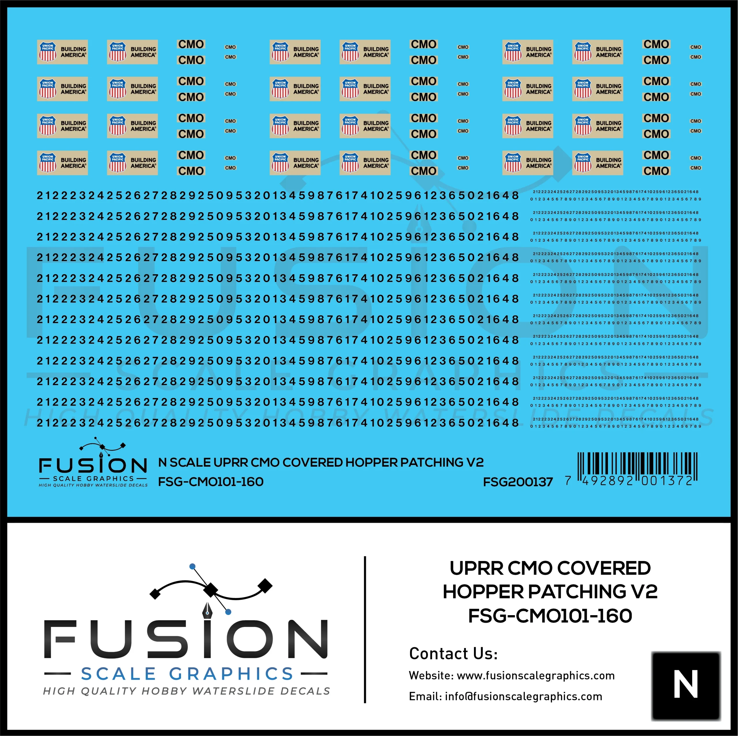N Scale UPRR CMO Covered Hopper Patching V2 Decal Set - Fusion Scale Graphics