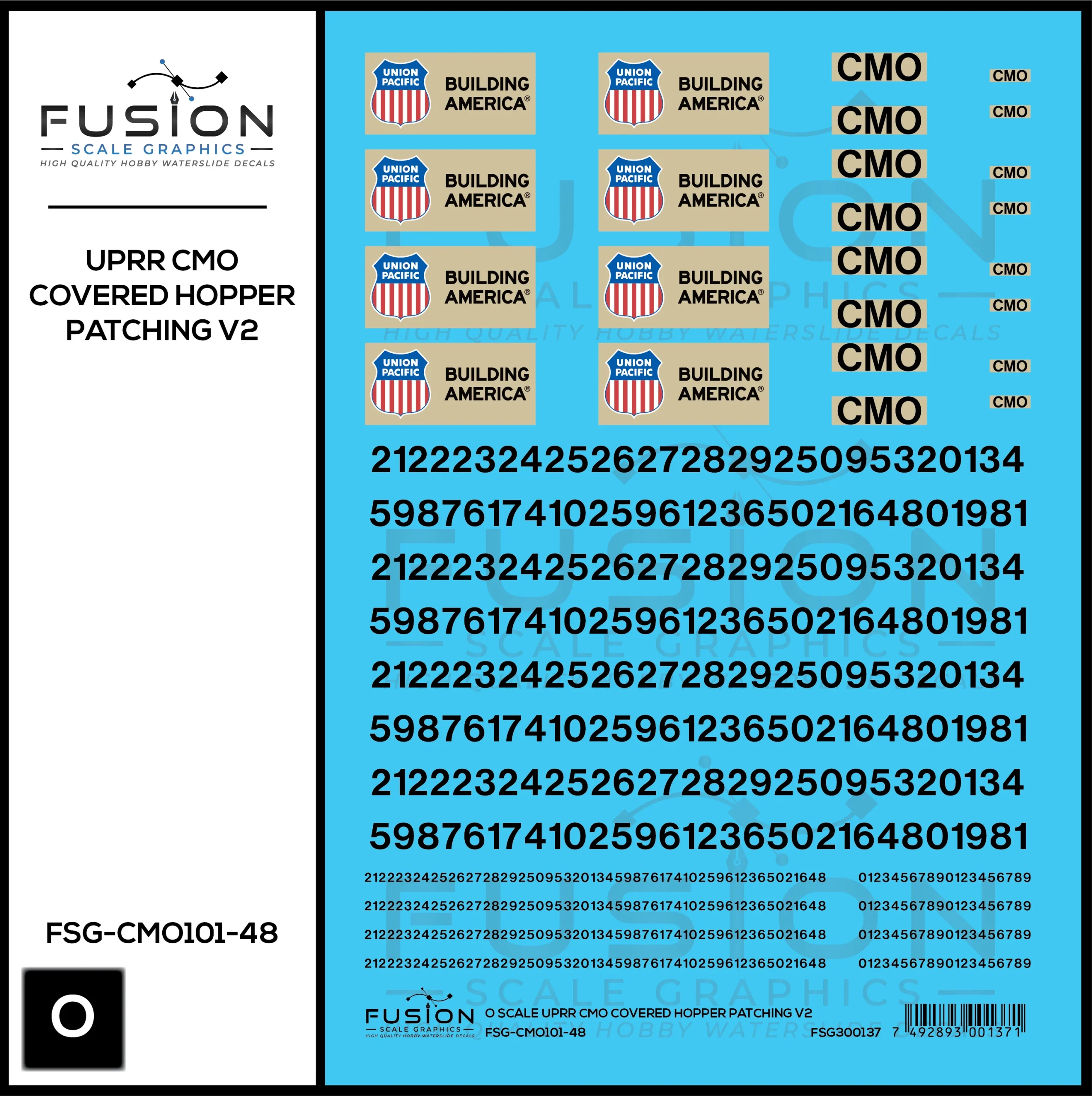 O Scale UPRR CMO Covered Hopper Patching V2 Decal Set - Fusion Scale Graphics