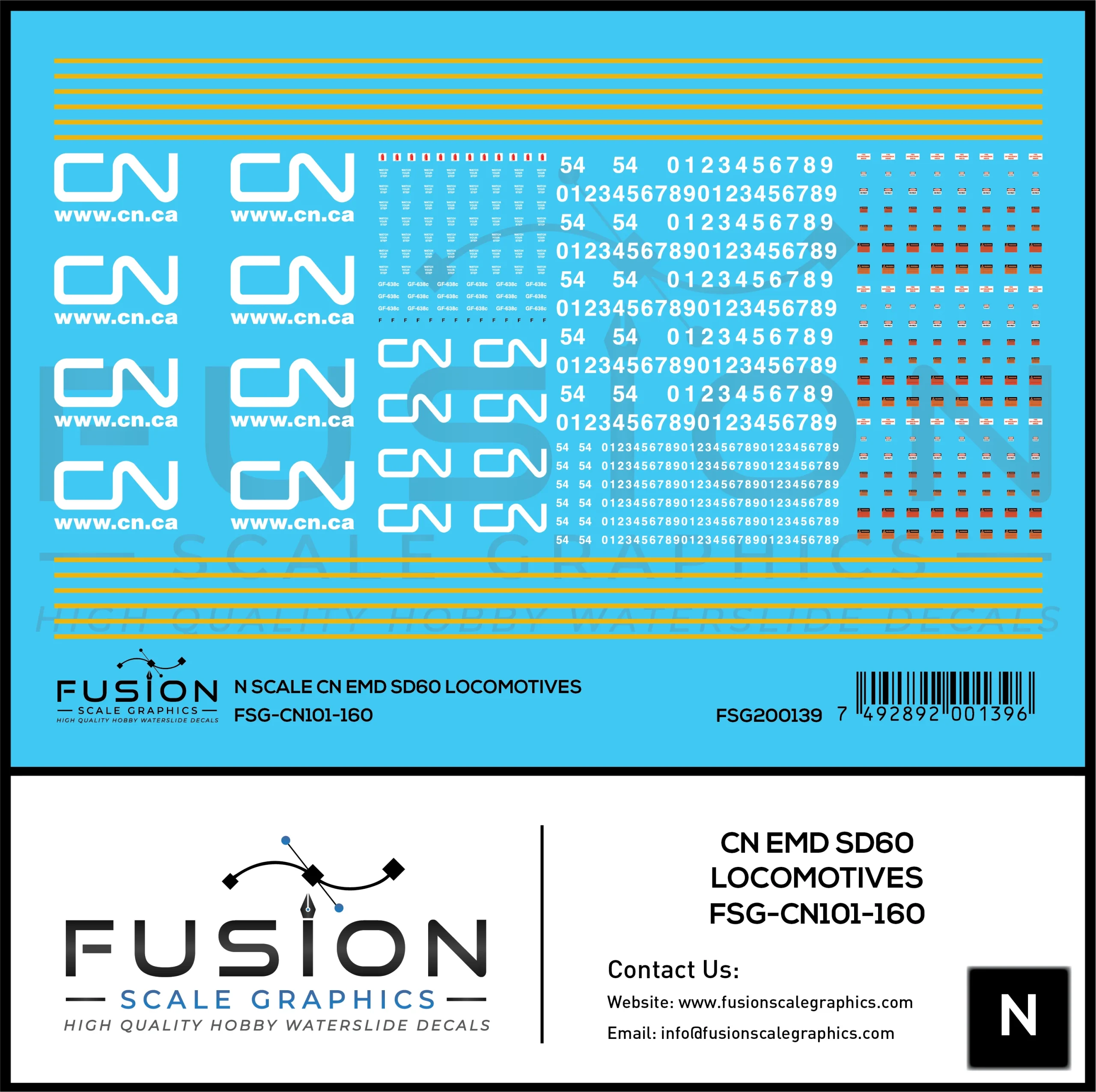N Scale Canadian National EMD SD60 Locomotives Decal Set - Fusion Scale Graphics
