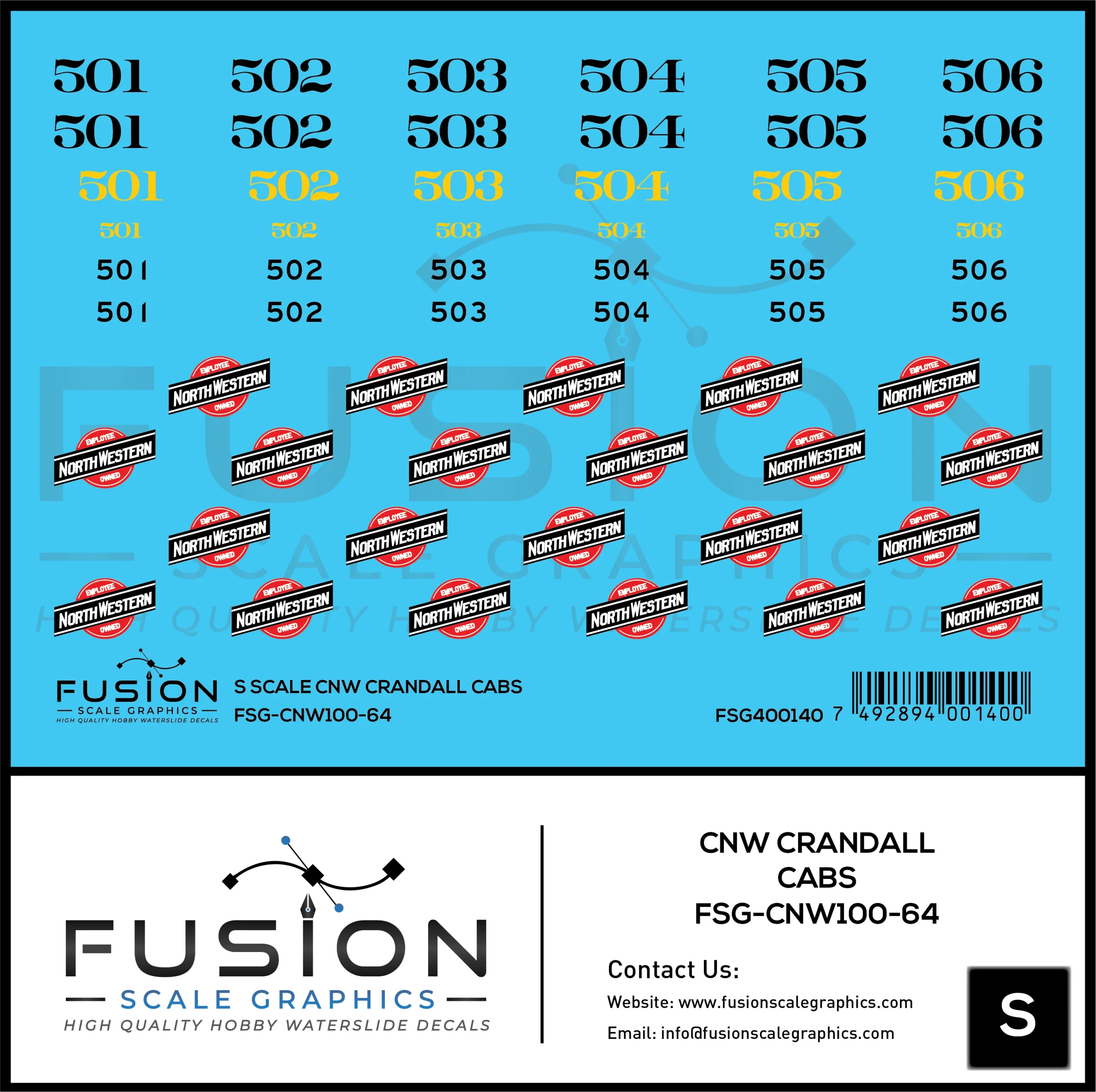 S Scale CNW Crandall Cabs Decal Set - Fusion Scale Graphics