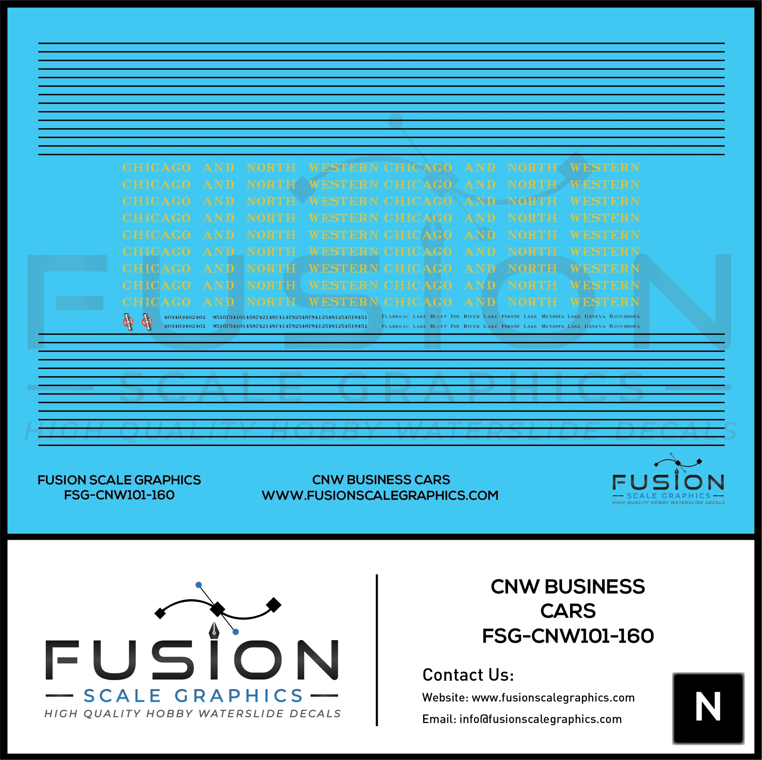 N Scale CNW Chicago & North Western Railroad Business Cars Decal Set - Fusion Scale Graphics