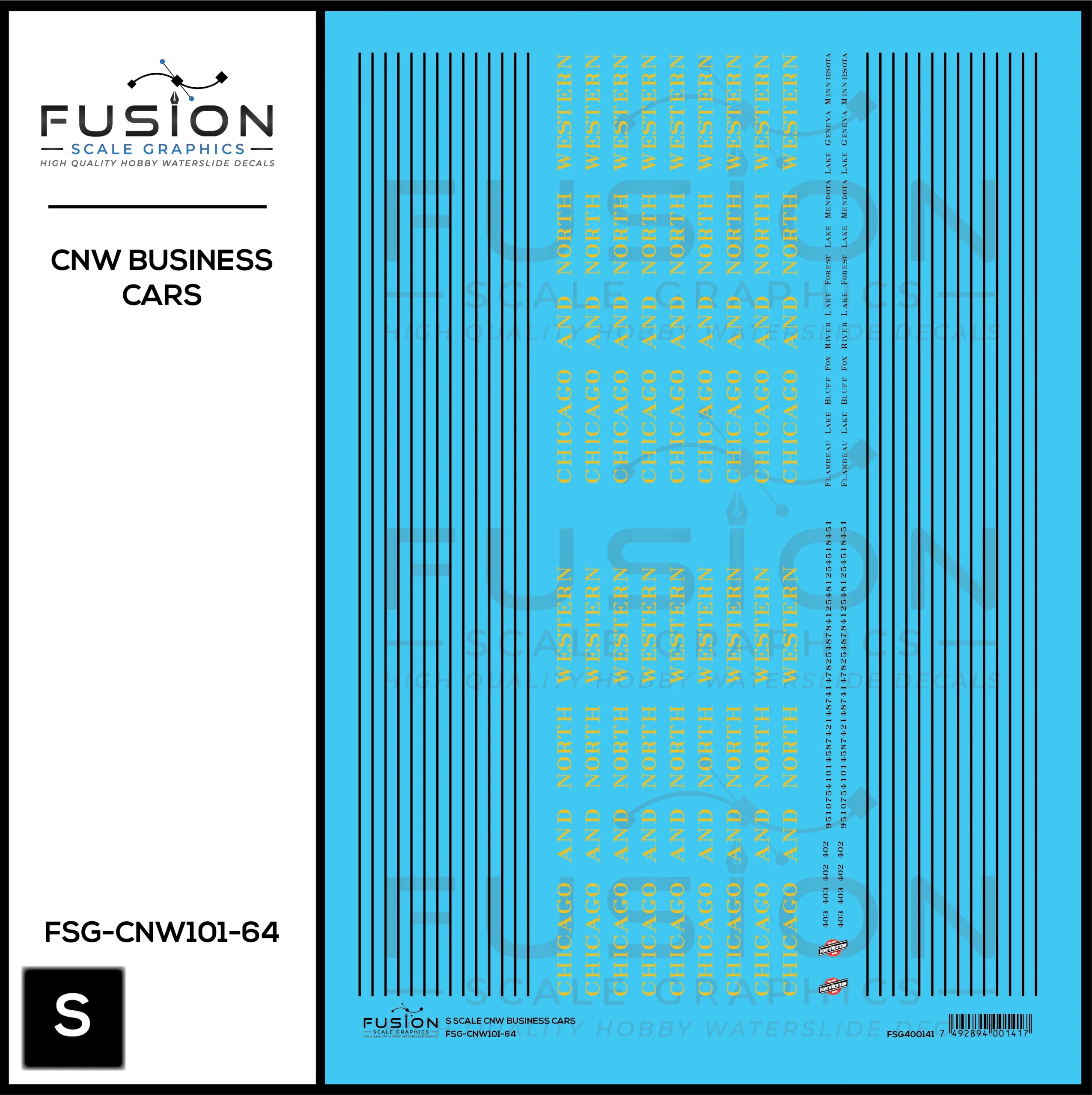 S Scale CNW Chicago & North Western Railroad Business Cars Decal Set - Fusion Scale Graphics
