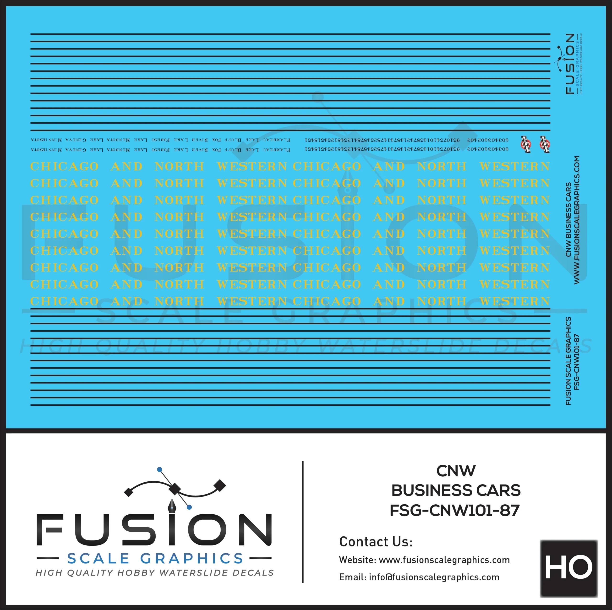 HO Scale CNW Chicago & North Western Railroad Business Cars Decal Set - Fusion Scale Graphics