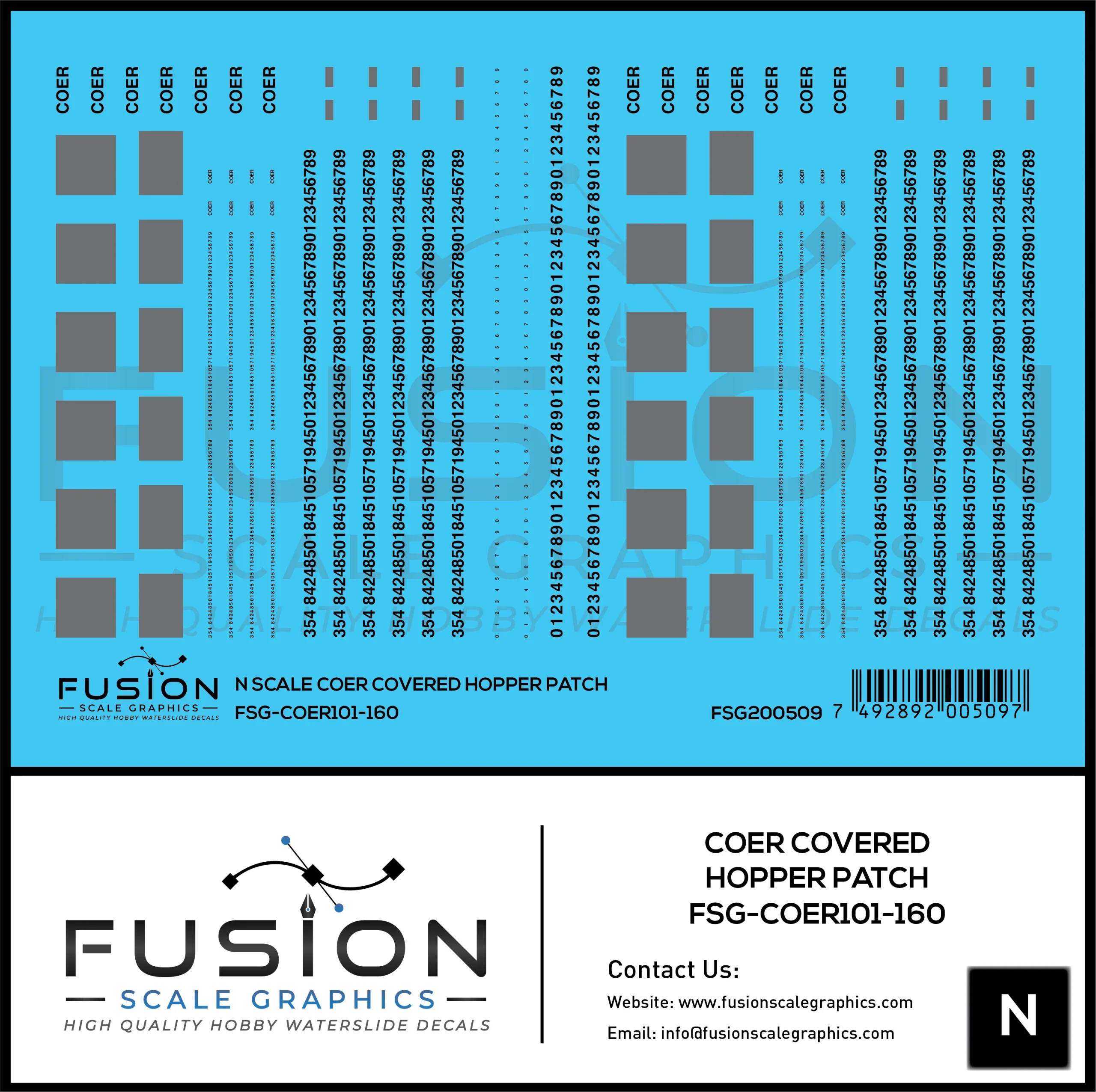 N Scale COER Covered Hopper Patching Decal Set V2 - Fusion Scale Graphics