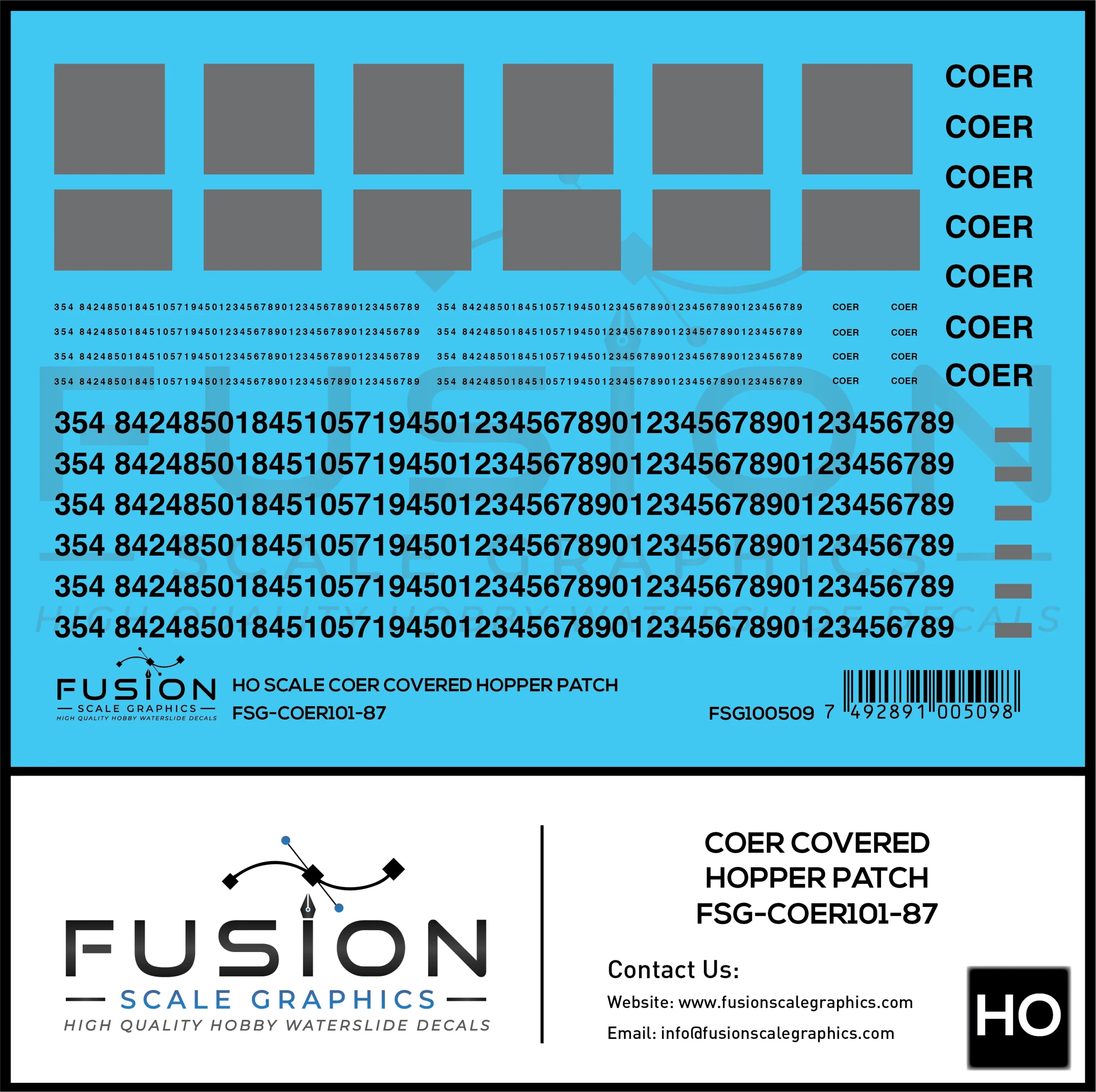 HO Scale COER Covered Hopper Patching Decal Set V2 - Fusion Scale Graphics