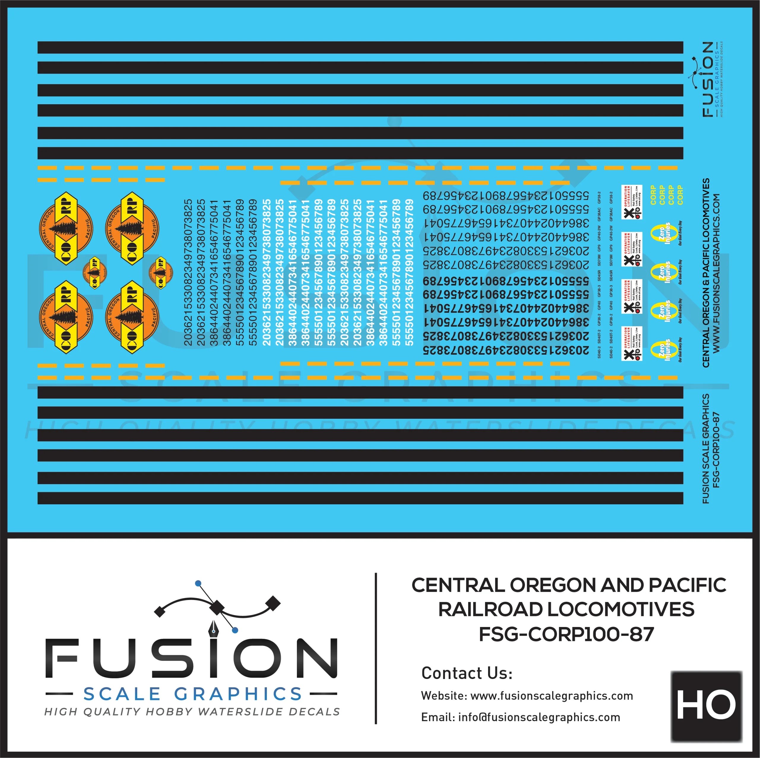 HO Scale Central Oregon and Pacific Railroad Locomotives Decal Set - Fusion Scale Graphics