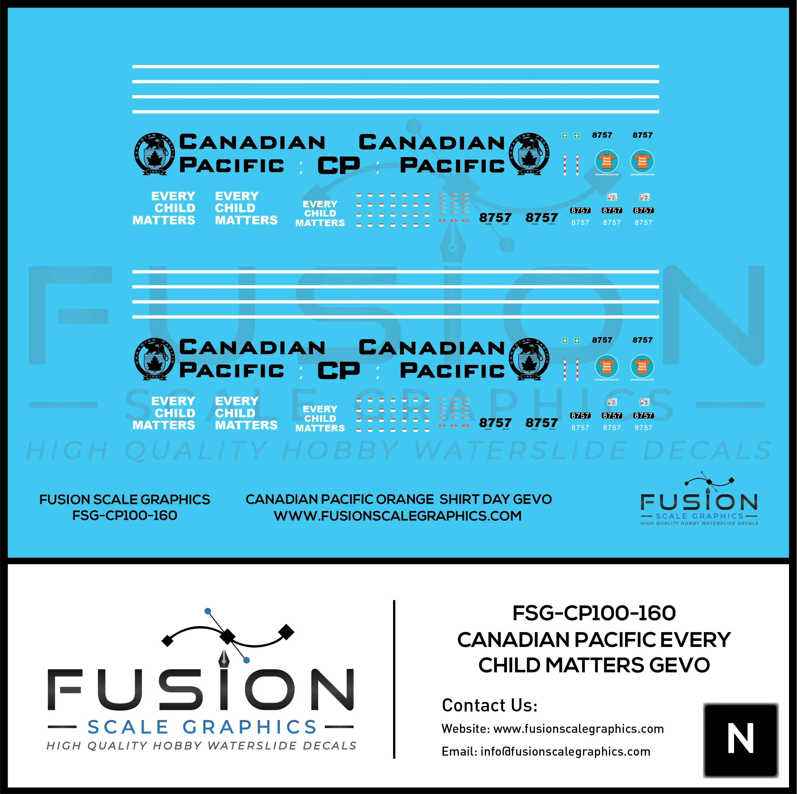 N Scale Canadian Pacific Every Child Matters GEVO Decal Set - Fusion Scale Graphics